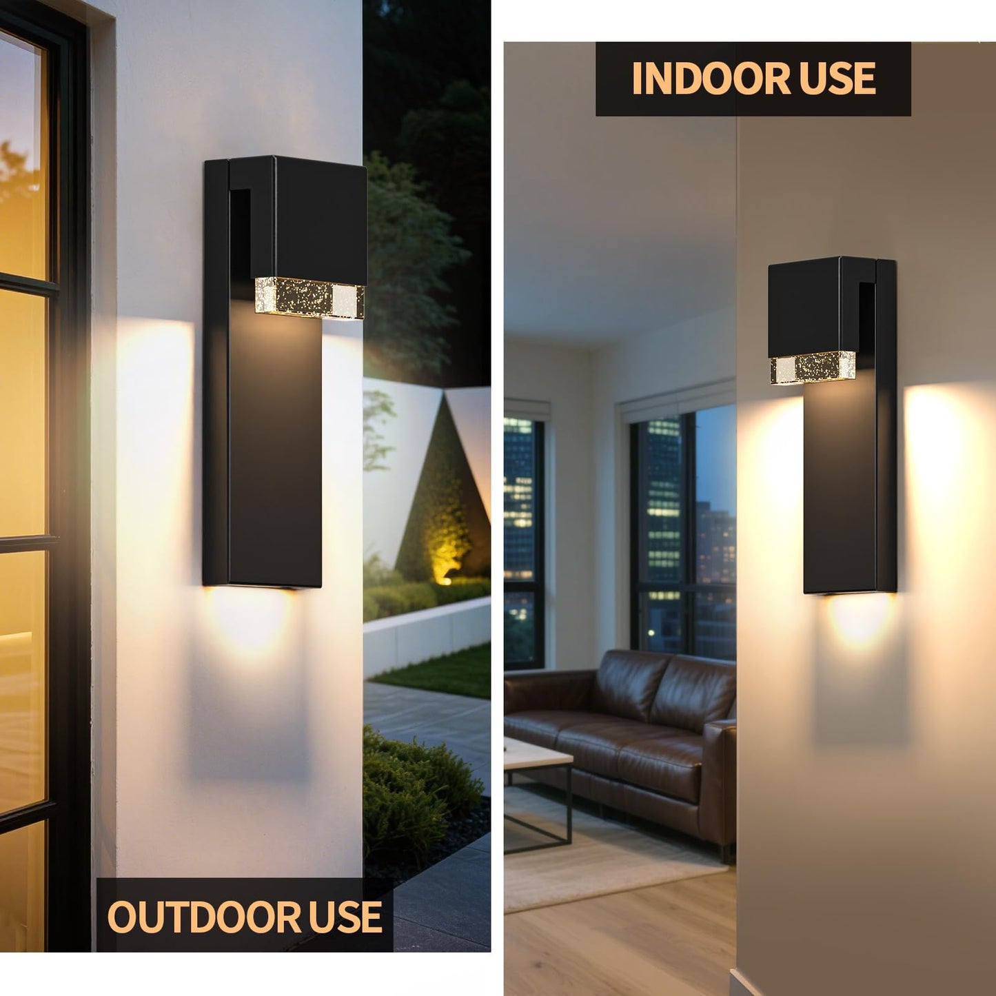 YSN Modern LED Outdoor Wall Lights, Black Outdoor Light Fixture Wall Mount, Anti Rust Exterior Sconce Light with Crystal Bubble Glass, Waterproof Outside Lights for House, Porch, Garage, Yard, 1Pack