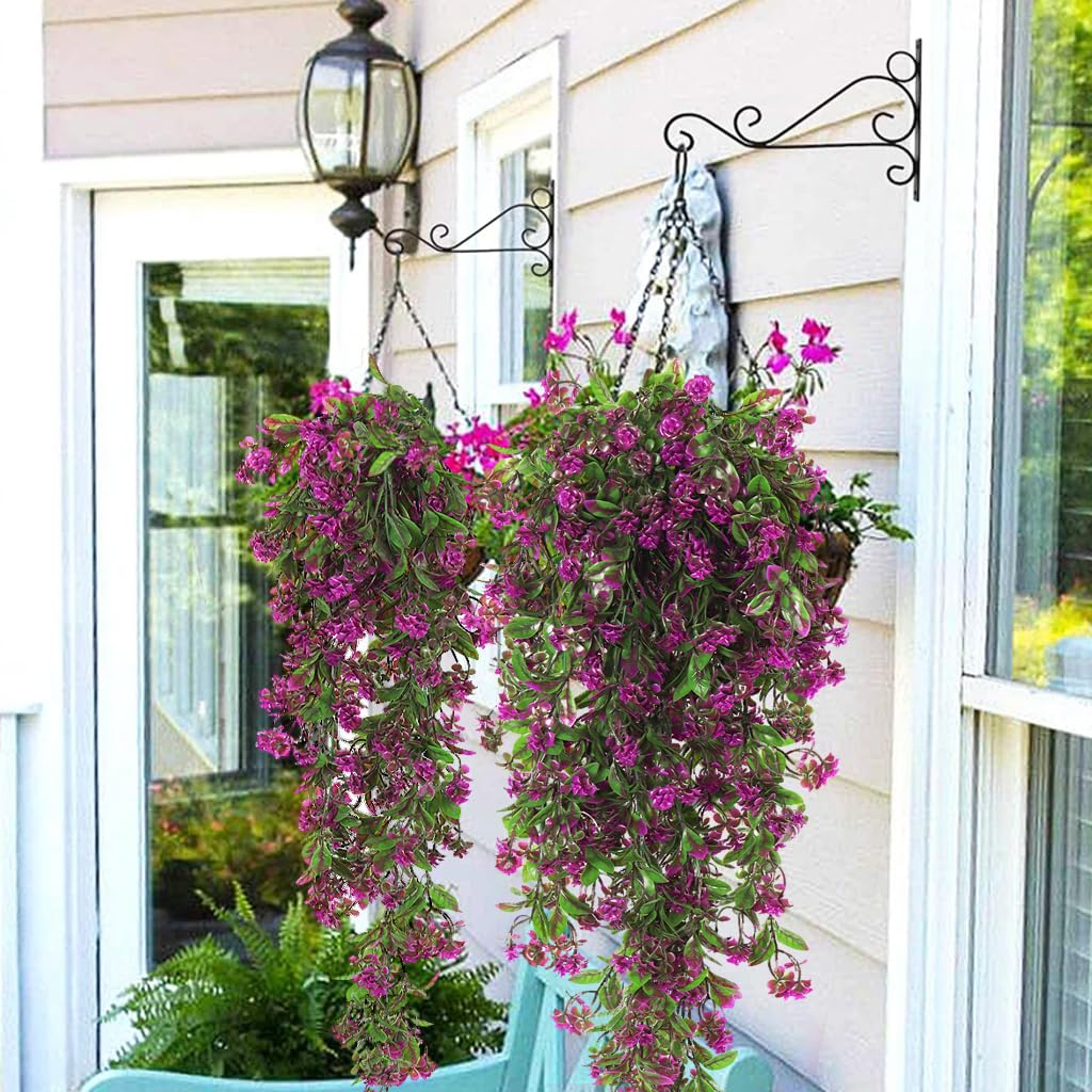 RECUTMS 2Pcs Artificial Hanging Flower Greenery Plants Spring Faux Greenery Artificial Plants for Outdoors Hanging Basket Plastic Home Garden Wedding Party Valentines Decorations(Fuchsia)