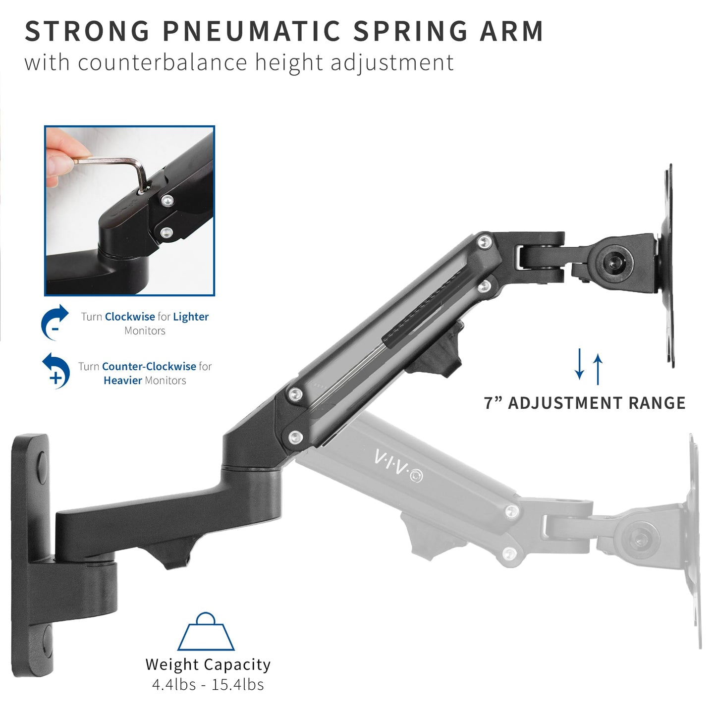 VIVO Premium Aluminum Single LCD Monitor Wall Mount, Height Adjustable Pneumatic Spring Monitor Arm for Screens up to 32 inches, MOUNT-G100B