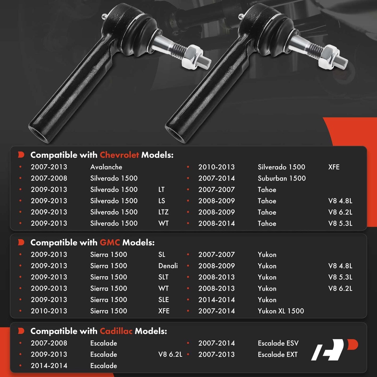 A-Premium 2 x [5.520 Inch] Front Outer Tie Rod Ends, Compatible with Chevy & GMC & Cadillac - 2007-2014 - Silverado 1500, Tahoe, Suburban, Avalanche, Sierra 1500, Yukon (XL 1500), Escalade (ESV & EXT)