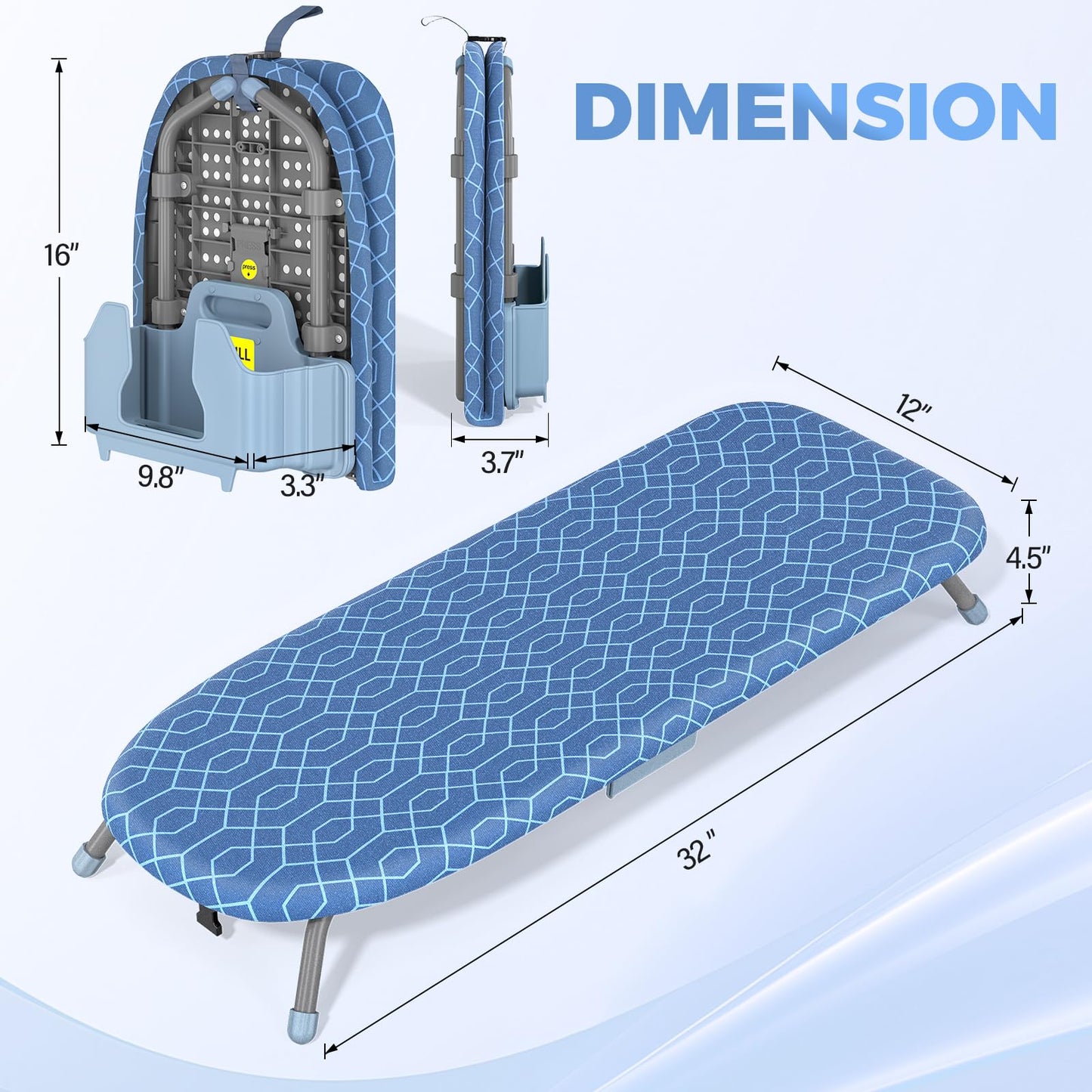 APEXCHASER Foldable Ironing Board with Iron Holder, Tabletop Small Iron Board with 2 Heat Resistant Ironing Covers, Portable Tabletop Ironing Board with Non-Slip Feet for Home Travel Use