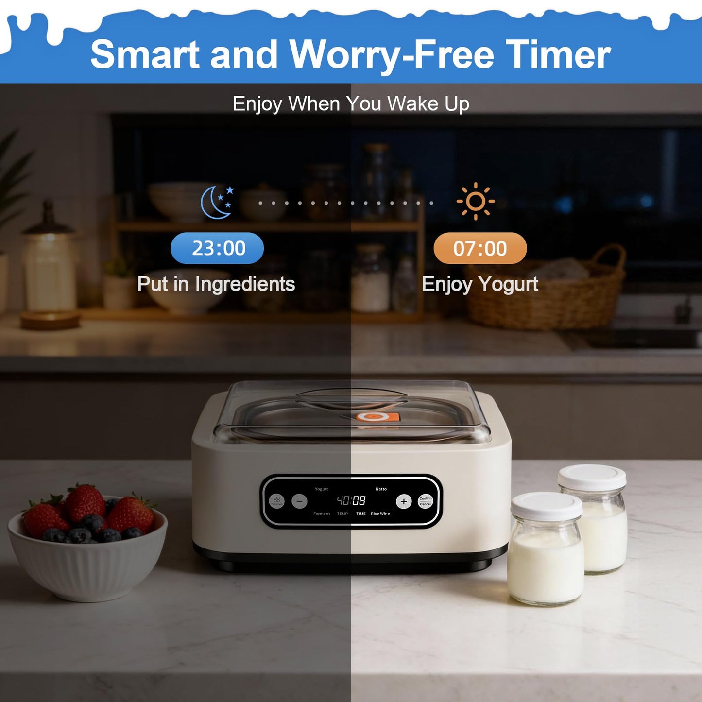 DiDimo Yogurt Maker with Adjustable Temp & Timer, 1.6L Stainless Steel Greek Yogurt Machine, Automatic Natto Maker Rice Wine Fermenter, 1.7QT Large Digital Display Pot for Family (BPA-Free)