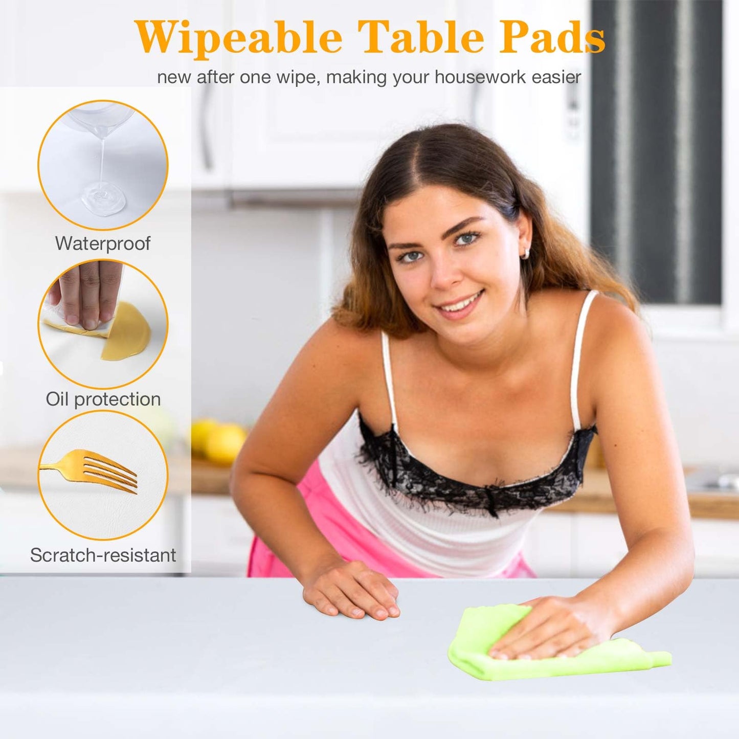 Table Protector Waterproof Deluxe Heavy Duty Vinyl Tablecloth with Flannel Backing Protects Tables from Spills and Scratches Cut to Fit Table Pad for Dining Room Table, 54" x 90" Rectangle
