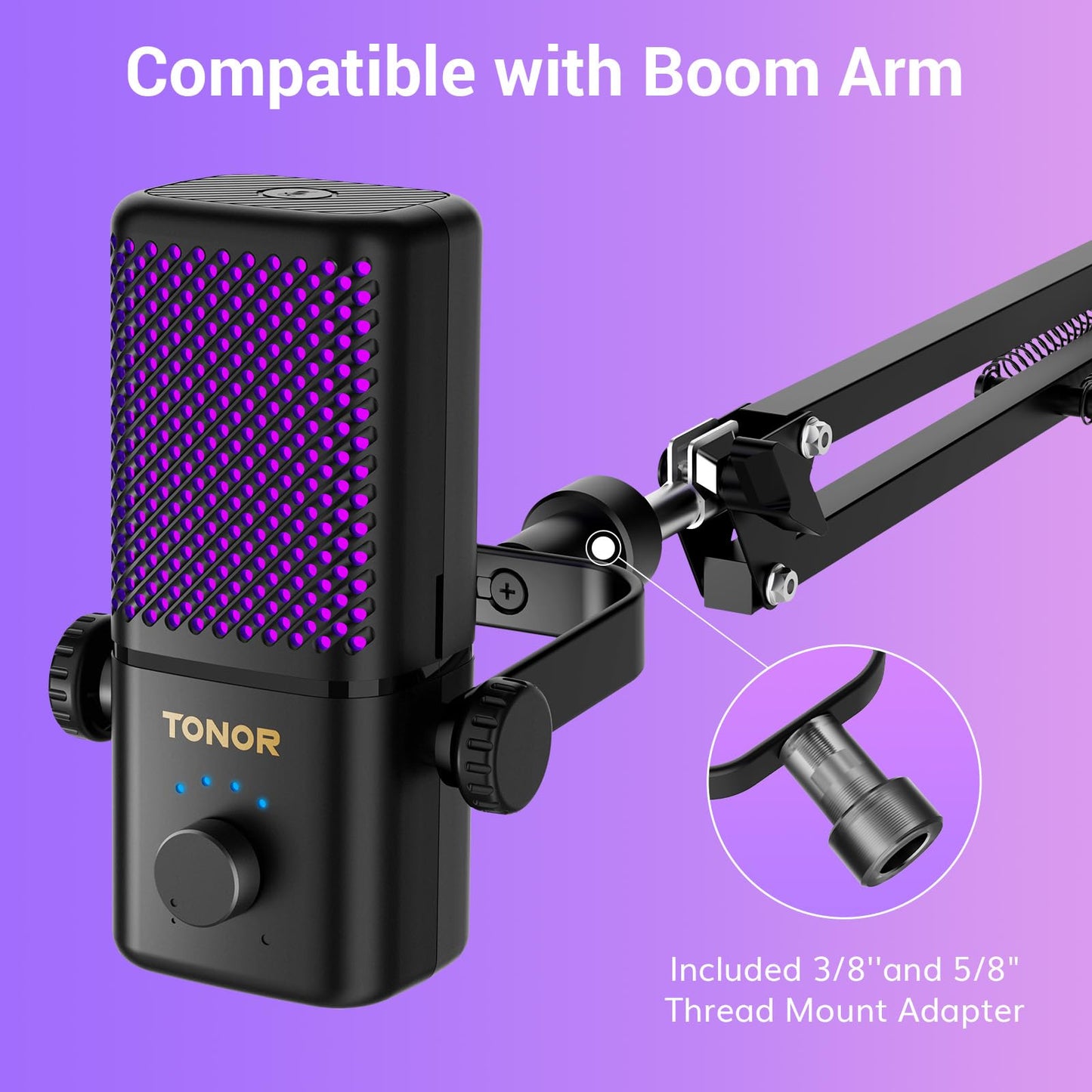 TONOR Gaming Microphone Compatible with Xbox, RGB Condenser Streaming Mic with 30H Battery Life, Low Noise, Monitoring, Gain Control, One Tap Mute, Fast Charging, Compatible with Capture Card TCX3