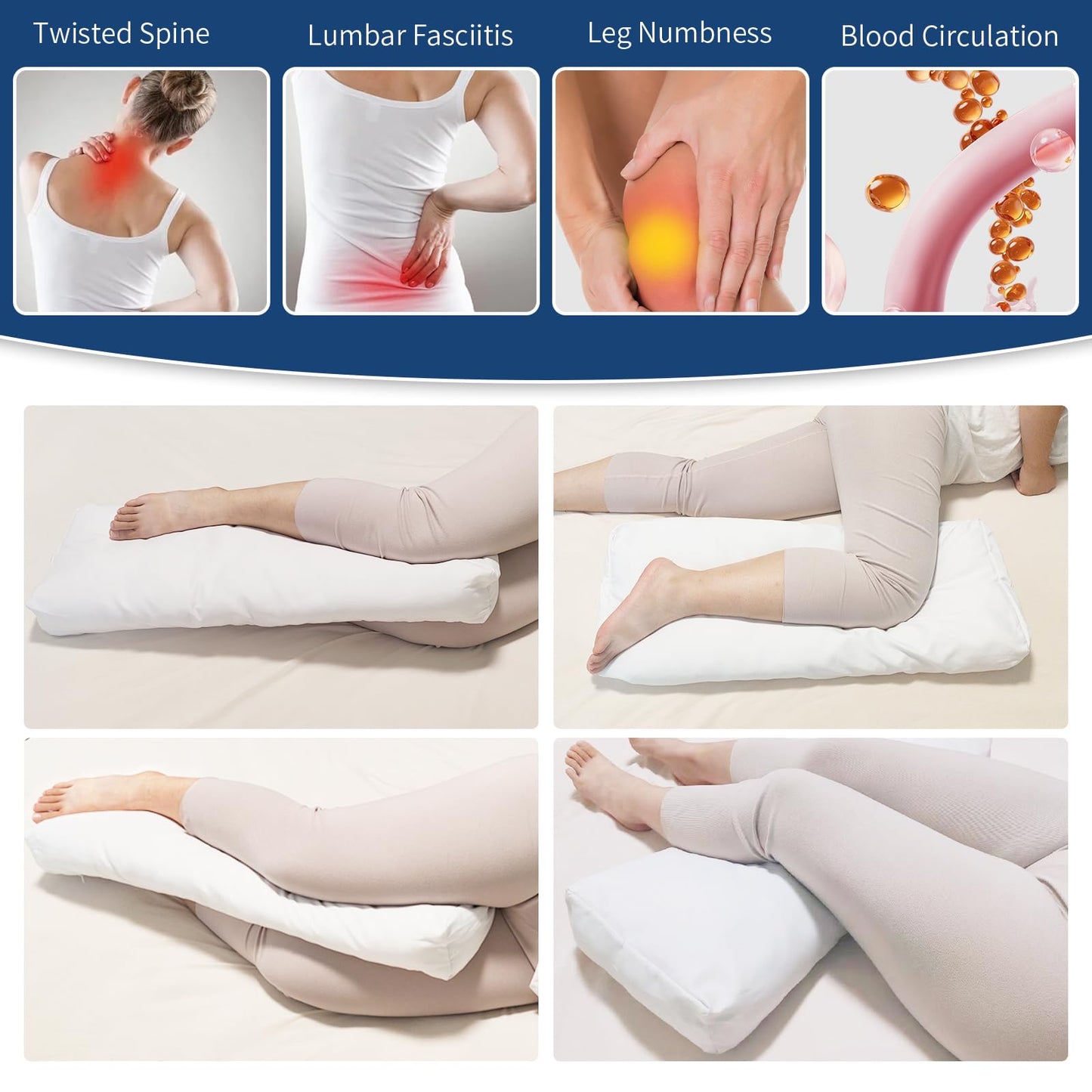 Knee Pillow for Side Sleepers, Leg Pillow for Sleeping, Under Knee Pillow for Spine Alignment, Lower Back Pain Relief, Hip and Sciatica Pain, Supportive Pillow