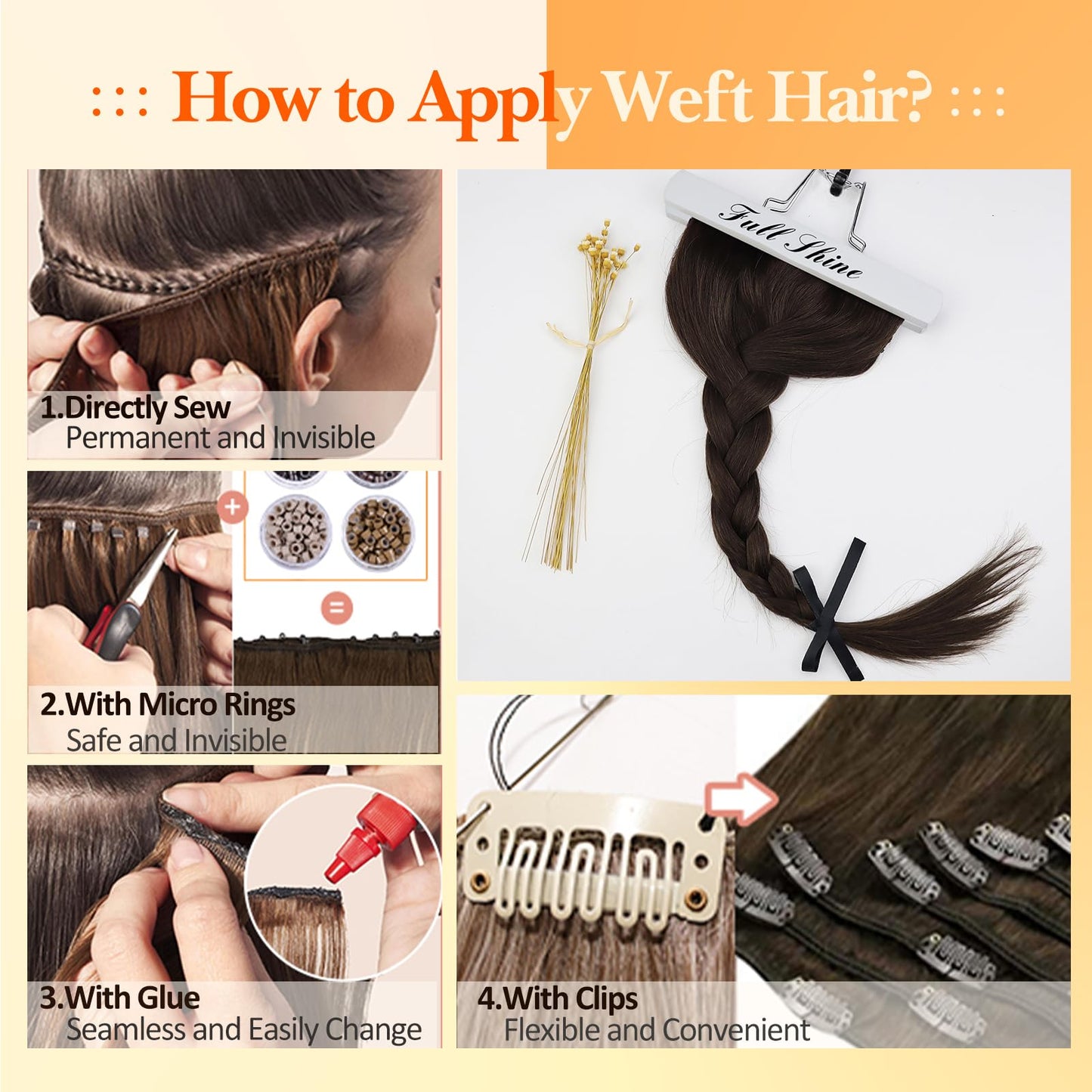 Full Shine Weft Hair Extensions Ash Blonde Hair Wefts Human Hair Sew in Blonde Highlight Human Hair Weft Extensions Full Ends Double Sew in Remy Hair Extensions 20 Inch 105g #18/613