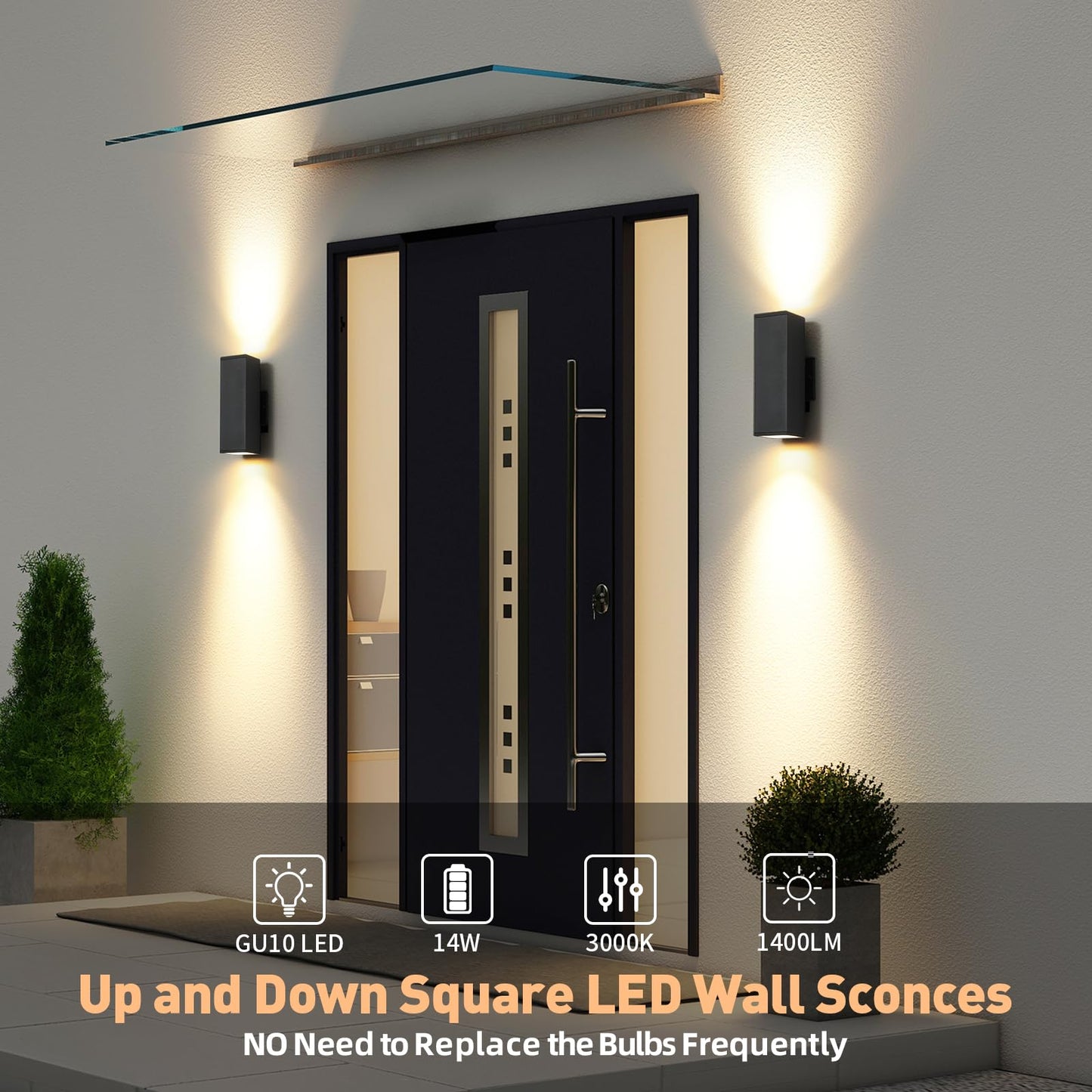 tewei LED Outdoor Wall Sconce Lights Modern Exterior Lighting Fixtures, Matte Black Up and Down Outdoor Wall Lights for House Front Porch Garage, Warm White 3000K, 1 Pack
