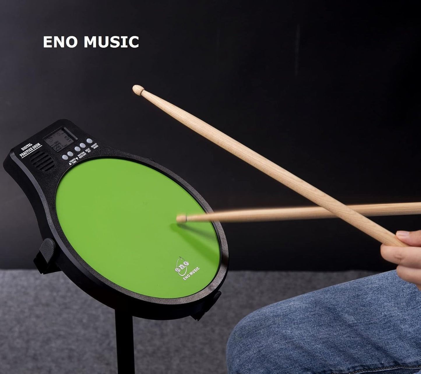 ENO MUSIC Beginner Rubber Drum Practice Pad with Audible Metronome 2 in 1 Percussionists Rhythm Training Tool