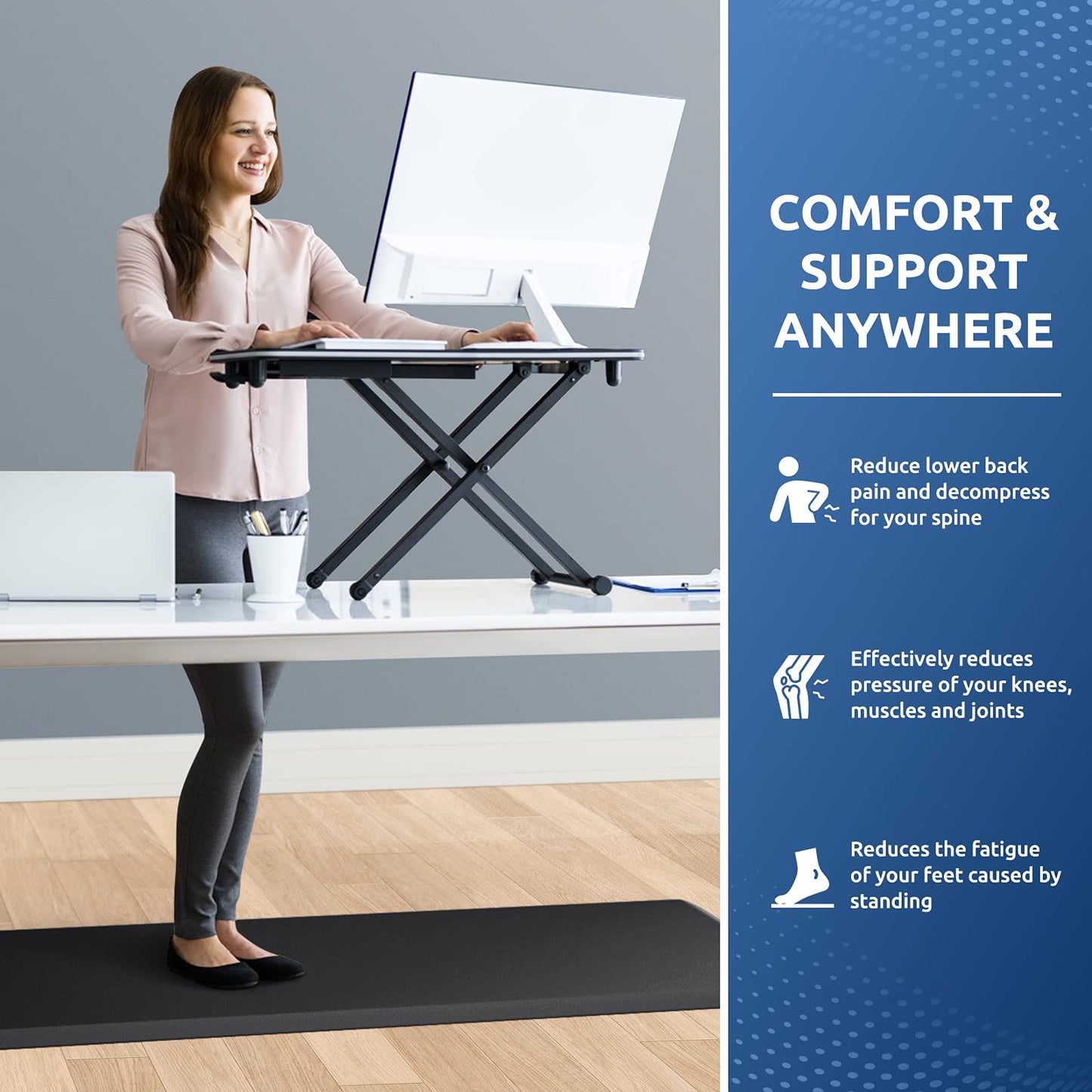 StepTastic Anti-Fatigue Kitchen Mat Non-Slip Kitchen Floor Mat Waterproof Comfort Standing Mat for Home Office Laundry 17.3"x60" Black