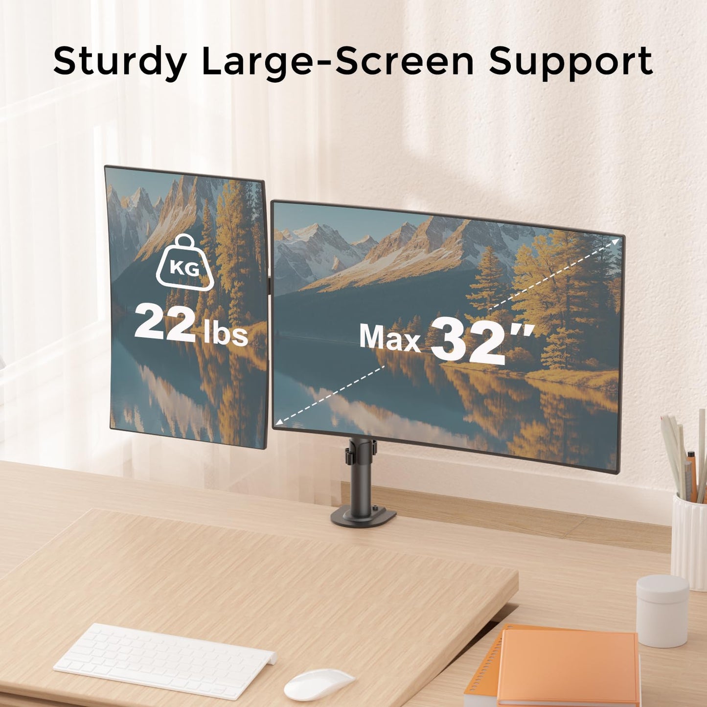 Pholiten Dual Monitor Desk Mount,Heavy Duty Adjustable Monitor Desk Mount for 2 Screens up to 38Inches,Dual Monitor Arm with Height Adjustable Tilt Swive Rotate,Holds up to 22 lbs