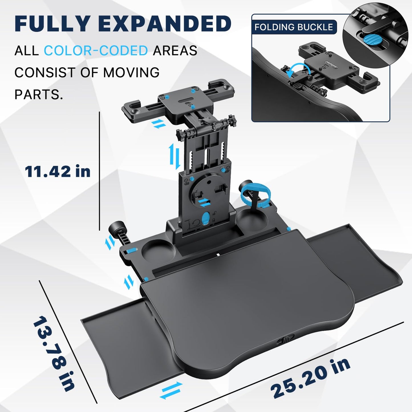 Car Back Seat Tray Table, Auto Stable Foldable Backseat Food Trays Desk for Rear Passenger Road Trip Eating Work, Multifunctional Adjustable Travel Tray with Phone Drink Holder for Laptop iPad