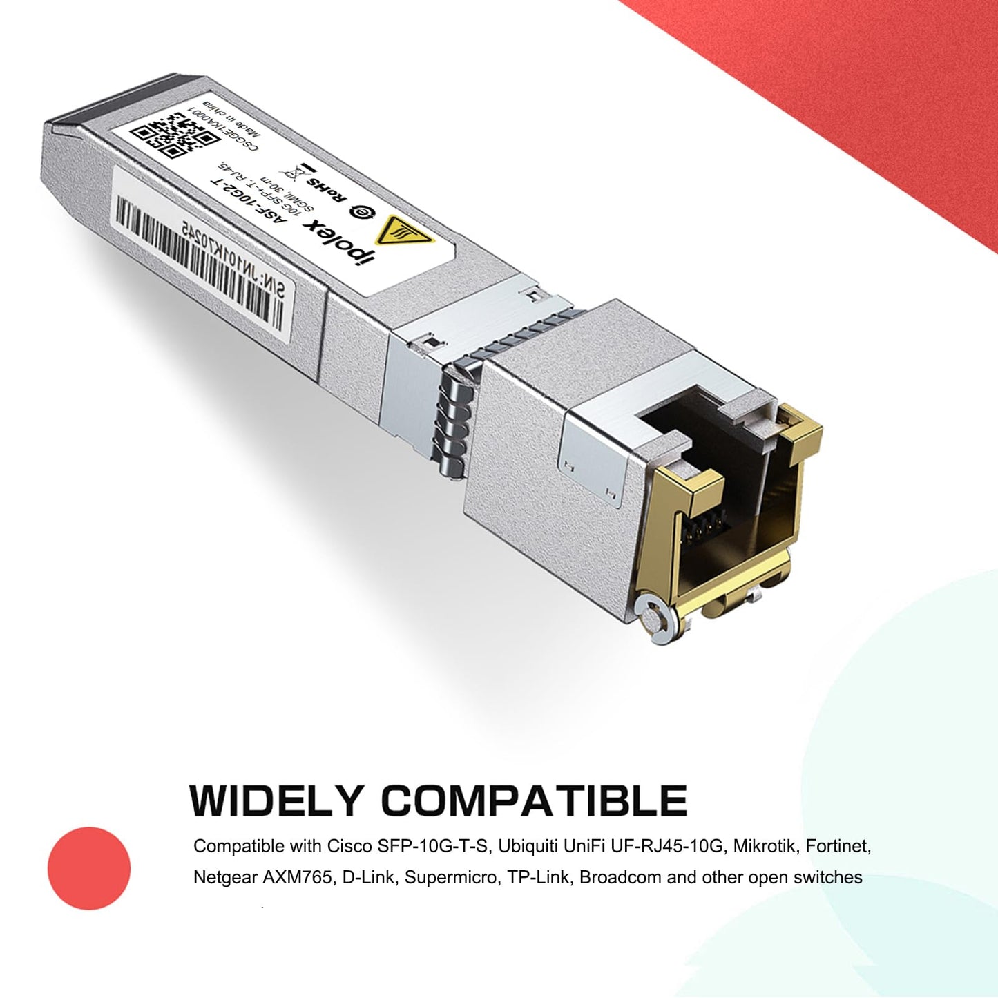 ipolex 1.25/2.5/5/10G SFP+ RJ45 Copper Transceiver, 10GBase-T RJ-45 SFP+ Module, Compatible for Cisco SFP-10G-T-S, Ubiquiti UniFi UF-RJ45-10G, Mikrotik, Netgear, and More(CAT.6a/CAT7, 30m)
