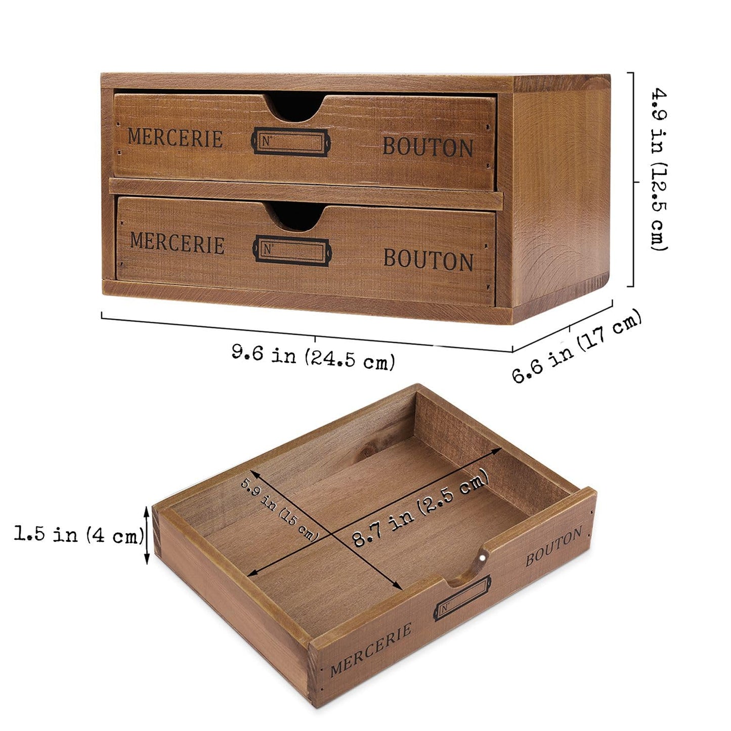 Flexzion Wooden Desktop Office Supplies Organizer with 2 Storage Drawers Set, 2-Tier Wood Tabletop Cabinet, Countertop Desk Accessories Box, for Home Workspace Counter Vanity Decor Art Craft Tool Mail