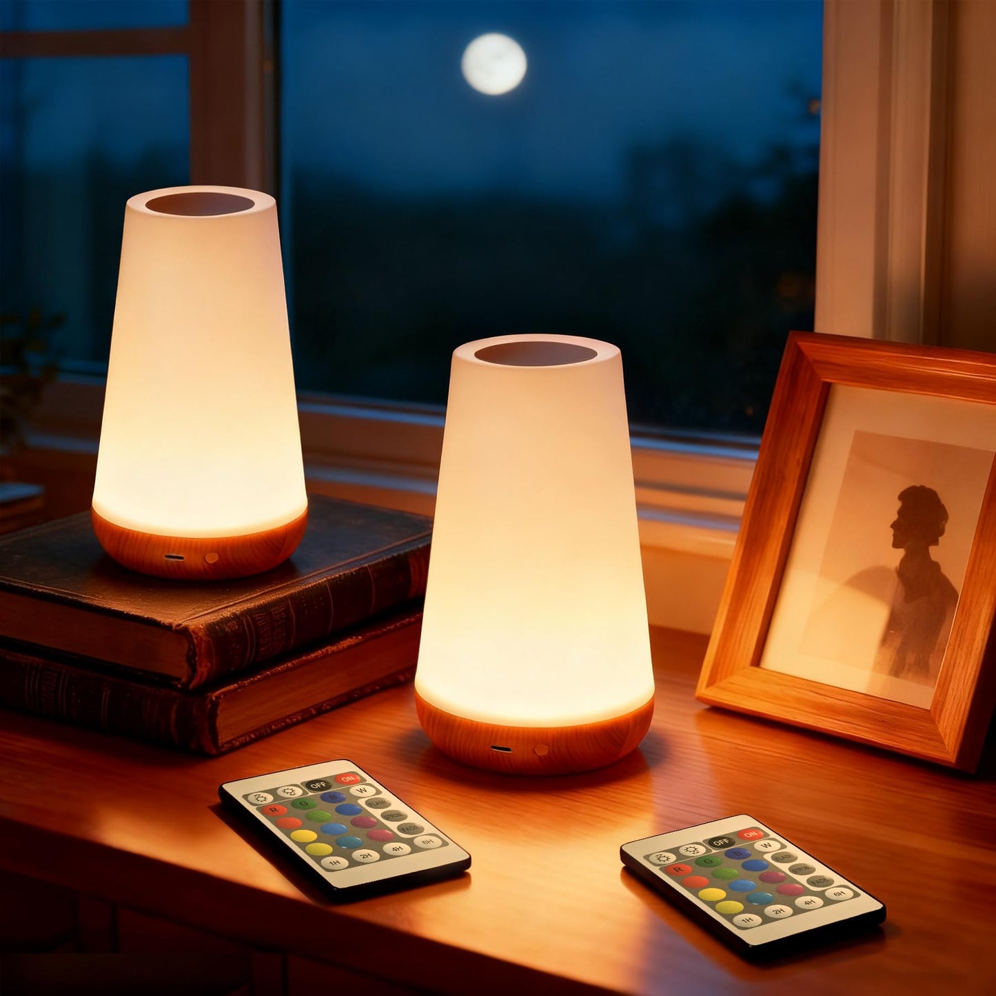 YUNJAYI 2 Pack Touch Bedside Lamp Wireless, 13 Colors Changing & 5 Modes, Dimmable Night Lights for Kids Bedroom, Portable Small Lamp Rechargeable Sleep Aid, Eye Caring Baby Nursery Night Lamp Timer