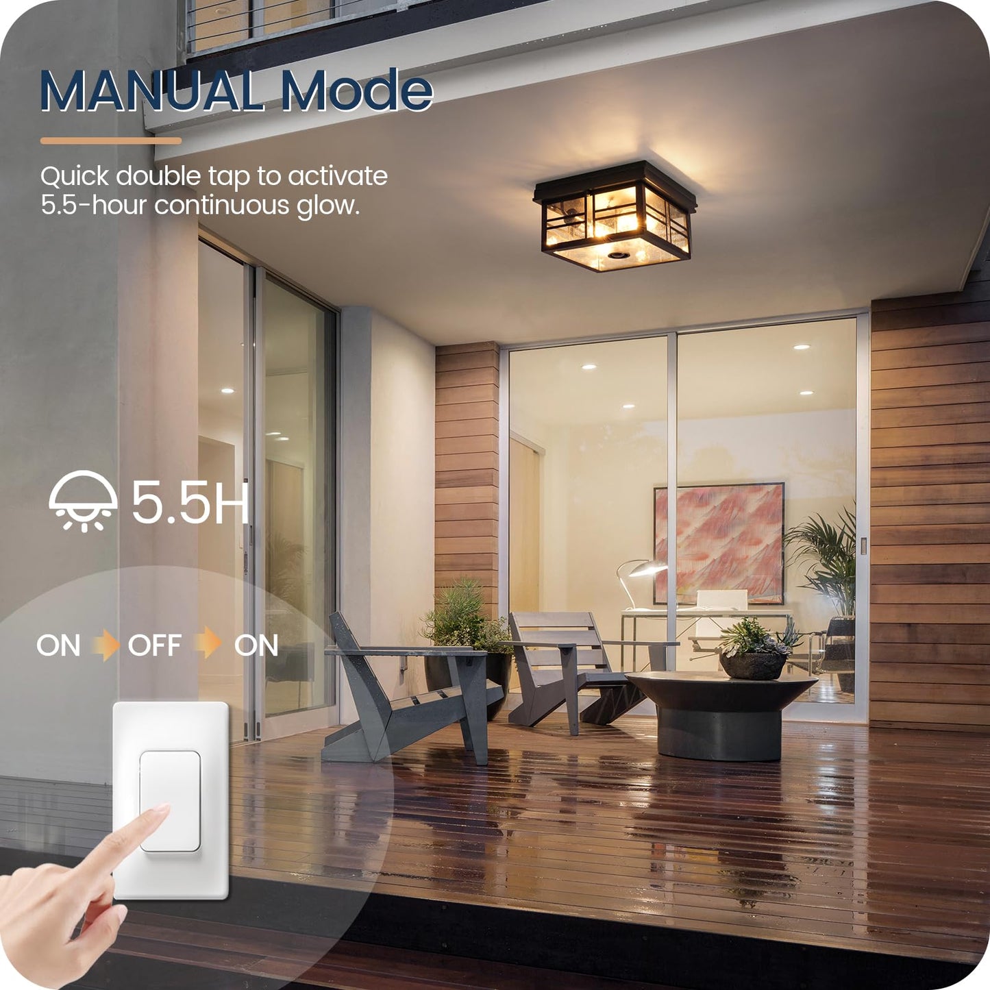 GOEBLESON Infrared Sensor Outdoor Ceiling Light, Flush Mount Motion Sensor Ceiling Light, 2-Light Black with Bubble Glass, Bulbs Not Included, 4 Modes, for Porch, Garage, Hallway, Patio, BQ08XD05W1