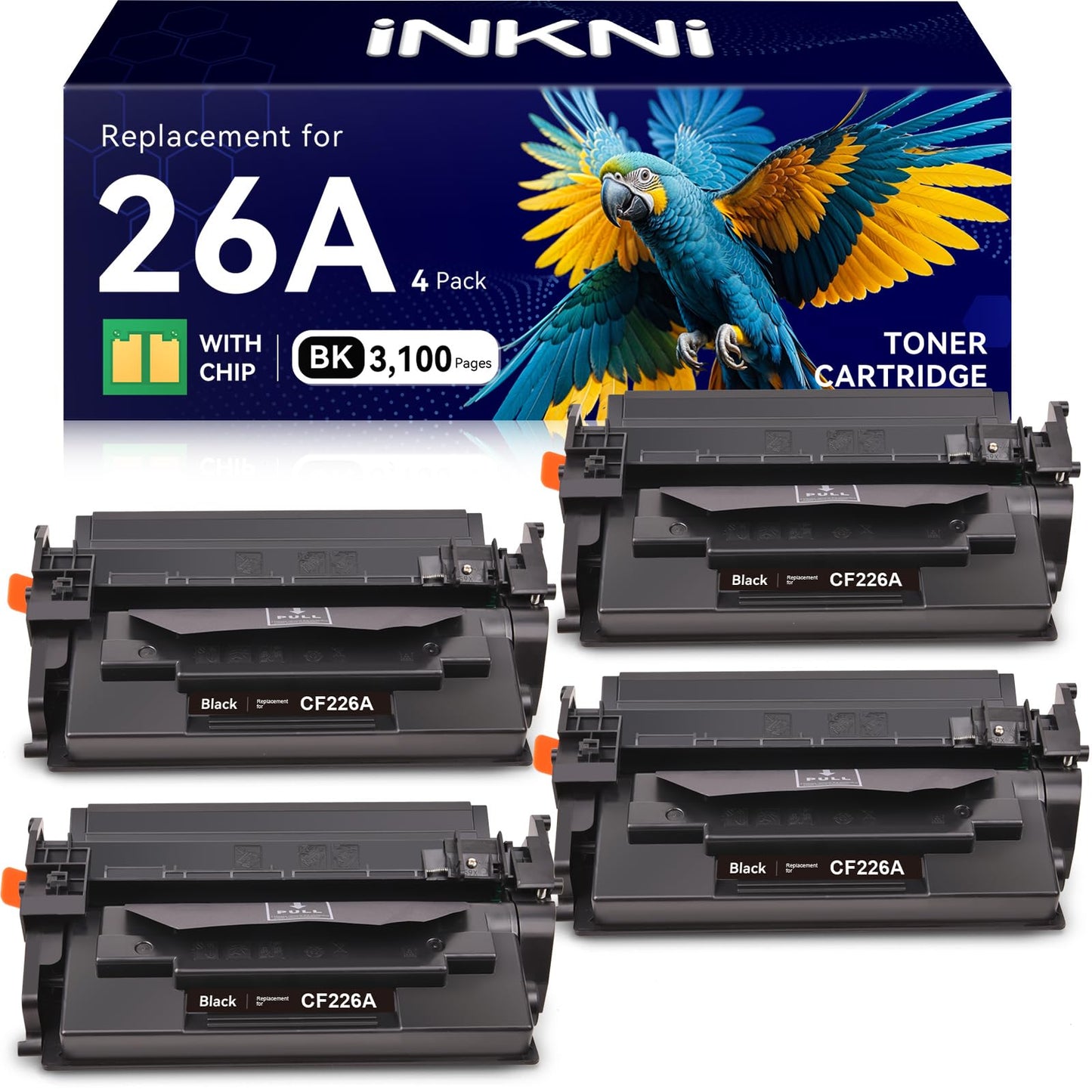 InkNI Compatible 26A Toner Cartridge Replacement for HP 26A 26X CF226A CF226X Toner Cartridge|Compatible for HP LaserJet Pro M402dn, M402dne, M402dw, M402n,MFP M426fdn, M426fdw Printer (Black, 4-Pack)