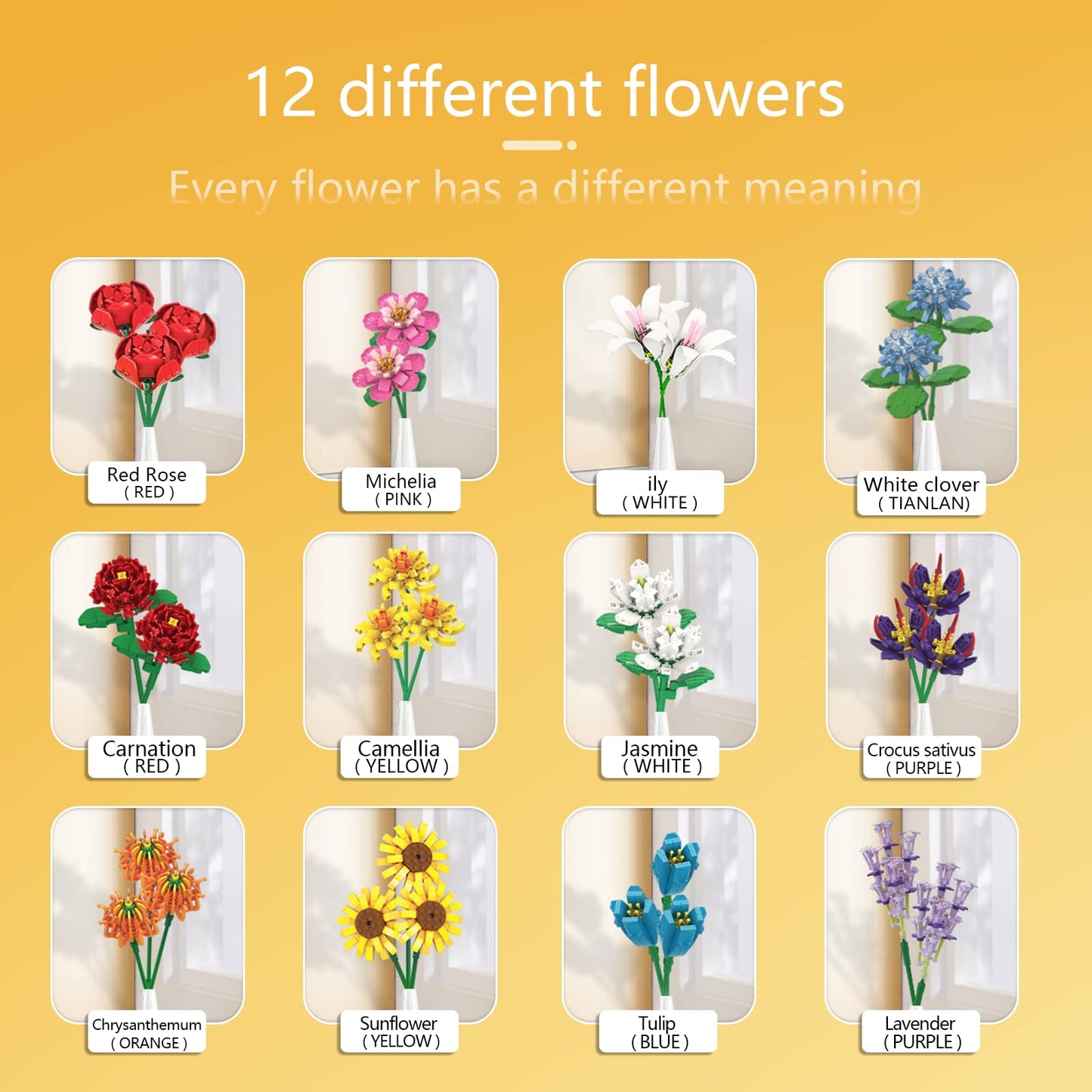 SIENON Flower Bouquet Building Set-1009 PCS 12 Kinds of Flowers Botanical Collection, Building Blocks Flower Brick Toys Creative Project for Home Room Décor Valentines’ Day Christmas Birthday