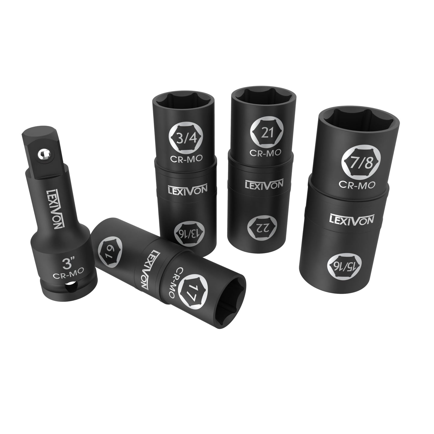 LEXIVON Lug Nut Impact Socket Set, 1/2-Inch Drive | Innovative 8-in-4 Flip Socket Design, Covers Most Commonly Used Inch & Metric Wheel Nuts | Cr-Mo Steel = Full Impact Grade (LX-110)