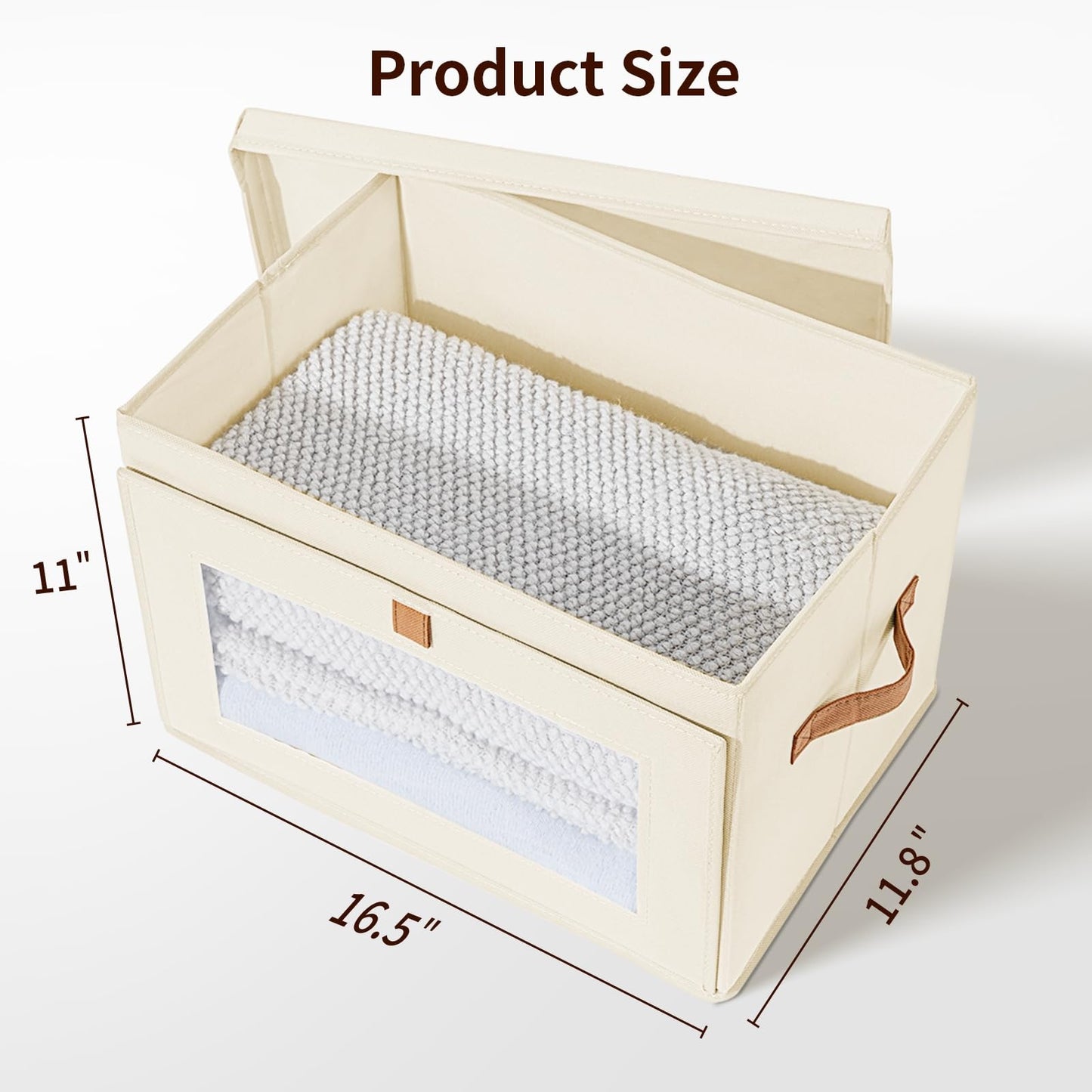 DIMJ Fabric Storage Box with Lid - 4 Pack Stackable Large Closet Storage Bins with Lid & Clear Window for Clothes, Foldable Decorative Basket Organizer Living Room,Bedroom,Office, Beige