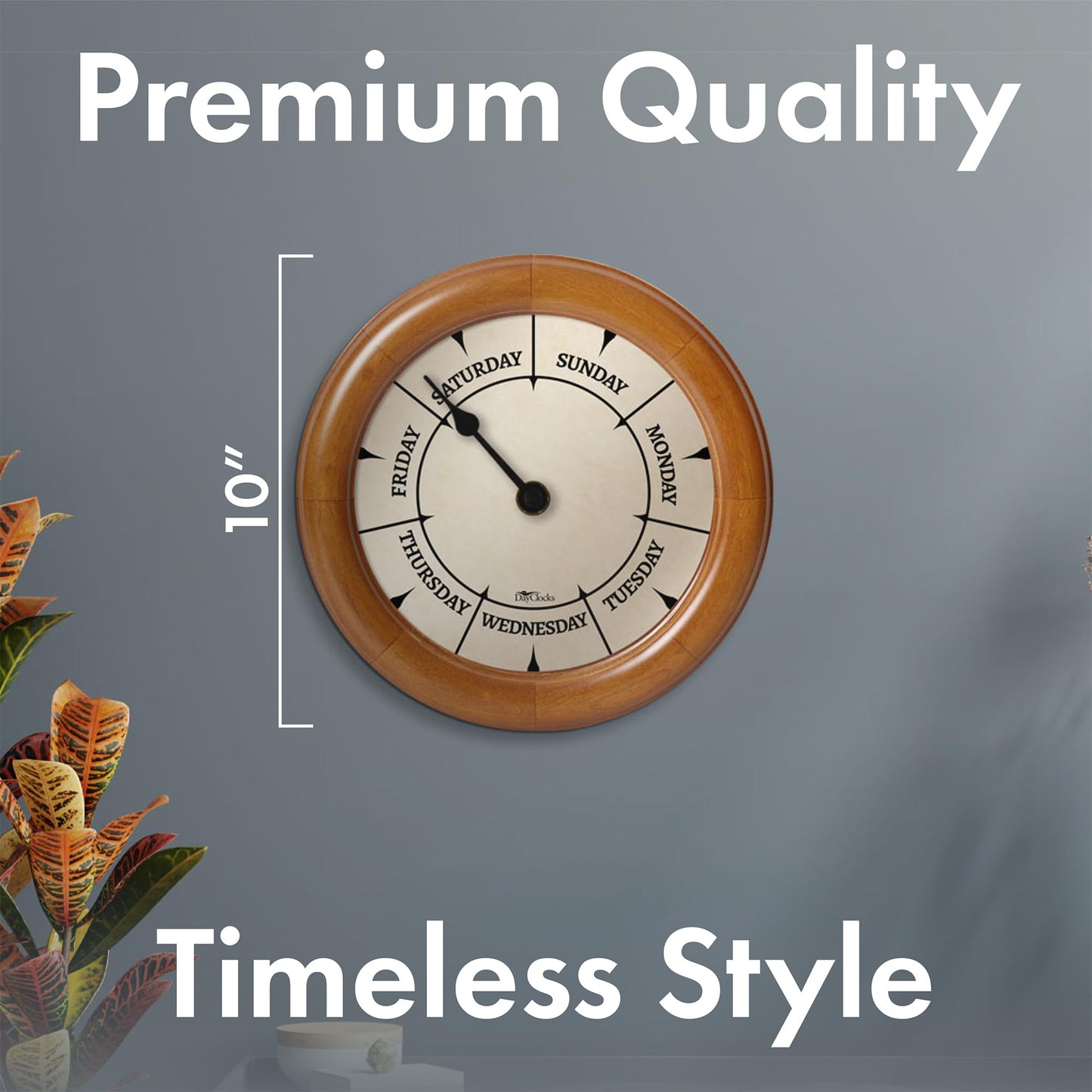DayClocks Classic Day of The Week Wall Clock with Solid Wood Frame – Calendar Day Clock – Ideal Retirement Gift for Men & Women – Pine, 10"