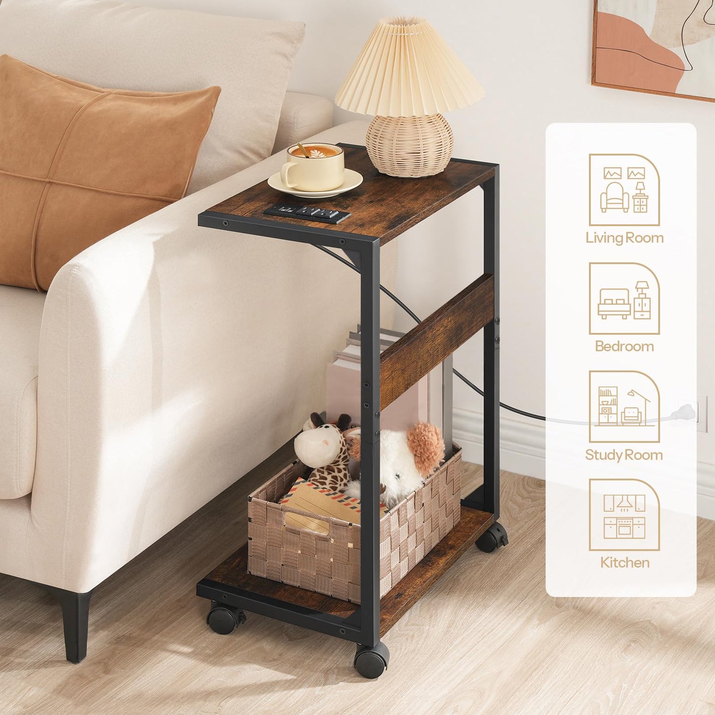HOOBRO Computer Tower Stand, PC Stand with Charging Station, 2-Tier PC Tower Stand with Locking Caster Wheels, CPU Stand Fits Most PCs, for Floor, for Home Office Rustic Brown BF01UCJ01G1