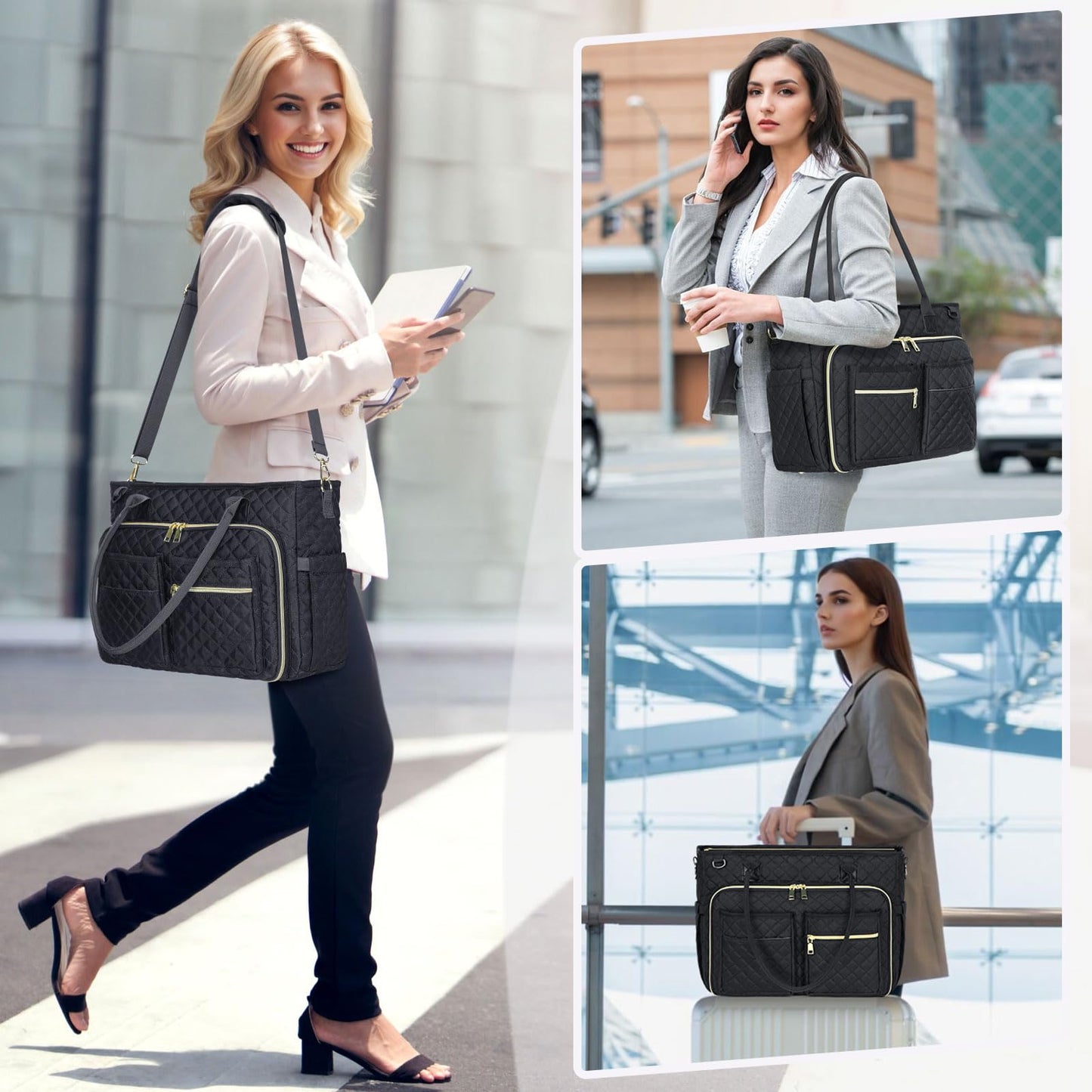 Teacher Tote Bag 15.6 inch Laptop Bag for Women Large Laptop Tote Work Bag Nurse Bag Professional Computer Messenger Bag with Insulated Pocket, Briefcase for Office, College, Nursing, Black