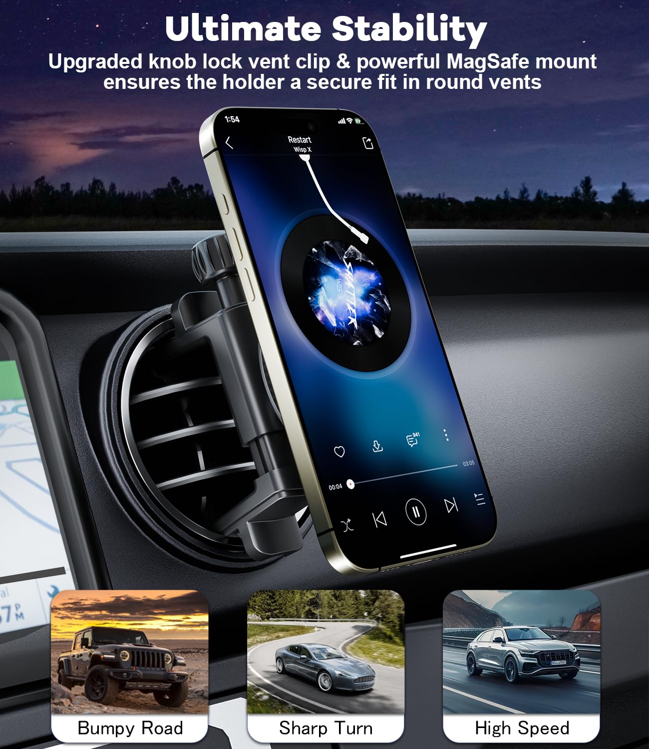 ALAFLY Magnetic Round Vent Car Phone Holder for Jeep Wrangler JL(2018-2025) Gradiator (2020-2024) Compass (2009-2016), Air Vent Car Mount Compatible with MagSafe for iPhone 17 16 15 14 13 12
