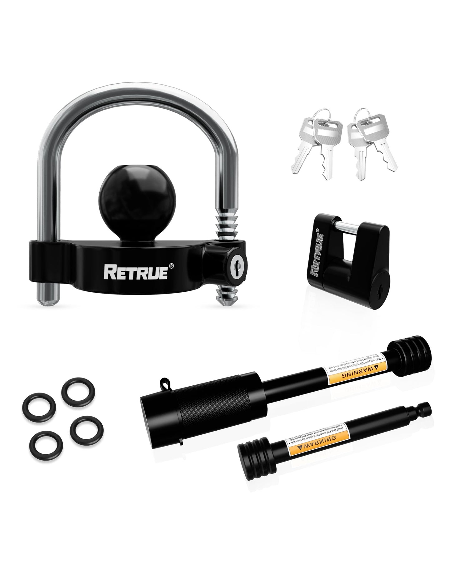 RETRUE Keyed Alike Trailer Lock Set Tow & Store Lock Kit Include Universal Coupler Lock & Dual Hitch Receiver Pin Lock & Trailer Tongue Coupler Lock Set, Black