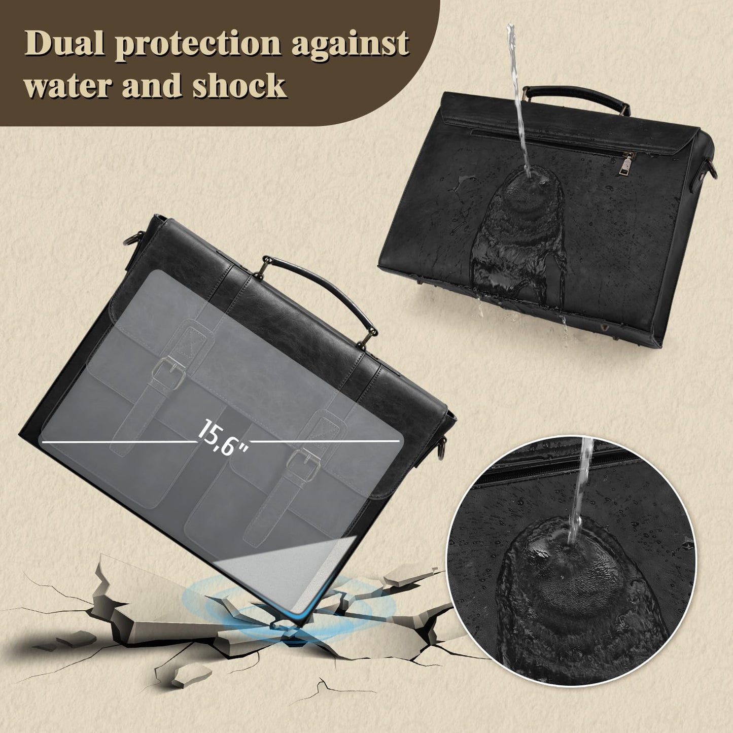 Vintage Messenger Bag Men 15.6 Inch Waterproof Laptop Bag Leather Briefcase for Men Computer Bag for Office Satchel