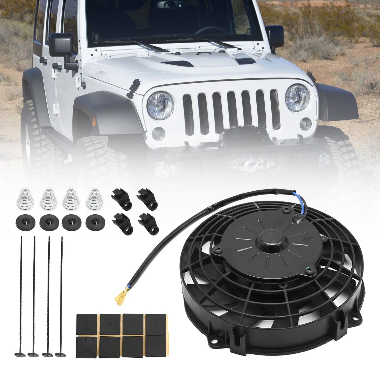 Hoypeyfiy 7 Inches Electric Radiator Cooling Fan Assembly Kit, Slim Fan Push Pull Black Curved Blades, Nylon Radiator Cooling Fan with 12V 80W Motor for Vehicles and Engines
