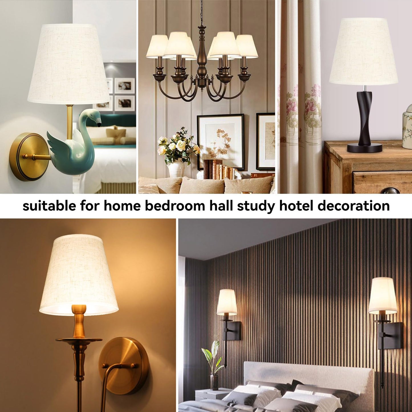 Chandelier Shades Set of 6, Small Lampshade Clip on Lamp Shade Cover E14 Table Floor Lamp Shade Replacement for Table Chandelier Wall Lamp