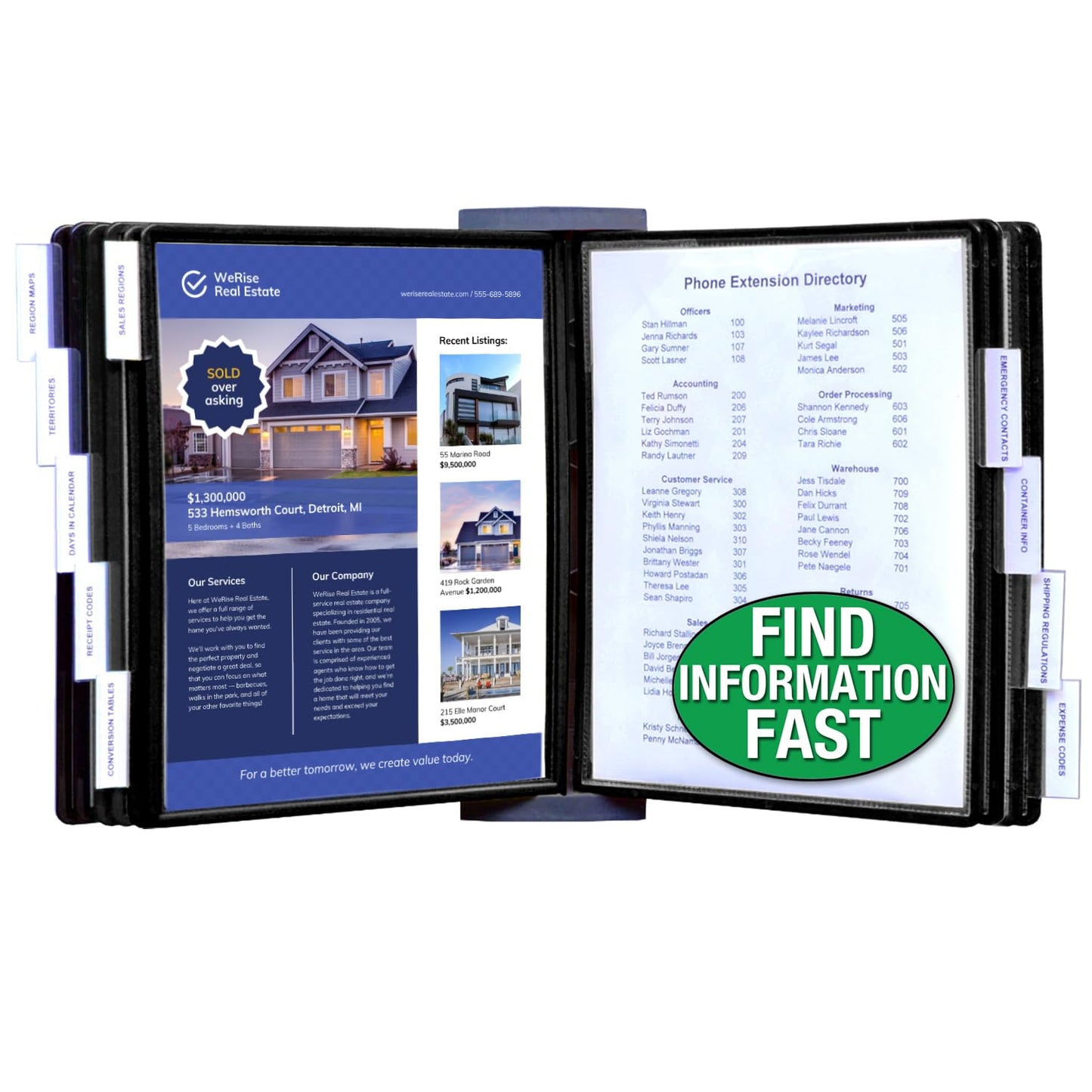 Ultimate Office AdjustaView 10-Pocket Wall Reference Organizer with Easy-Load Pockets and Mounting Screws, Black Pockets