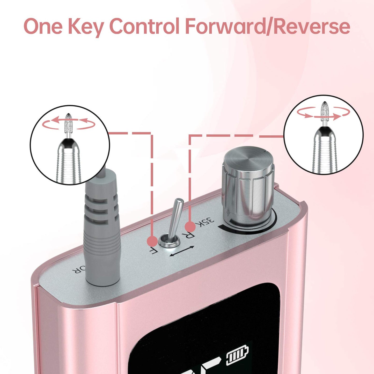 Delanie Professional Nail Drill High Torque 35000 RPM Rechargeable Portable Electric Nail File for Acrylic & Gel, High Speed, Low Heat, Low Vibration, Rose Gold