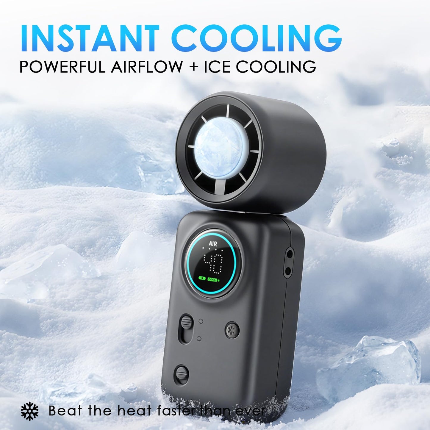 FurBall 4-IN-1 Portable Handheld Fan with Ice Cooling, High-speed Turbo Power 100 Gear Adjustable, LED Display, 6000mAh Rechargeable Battery, Foldable & Quiet Personal Fan for Travel, Office, Outdoor