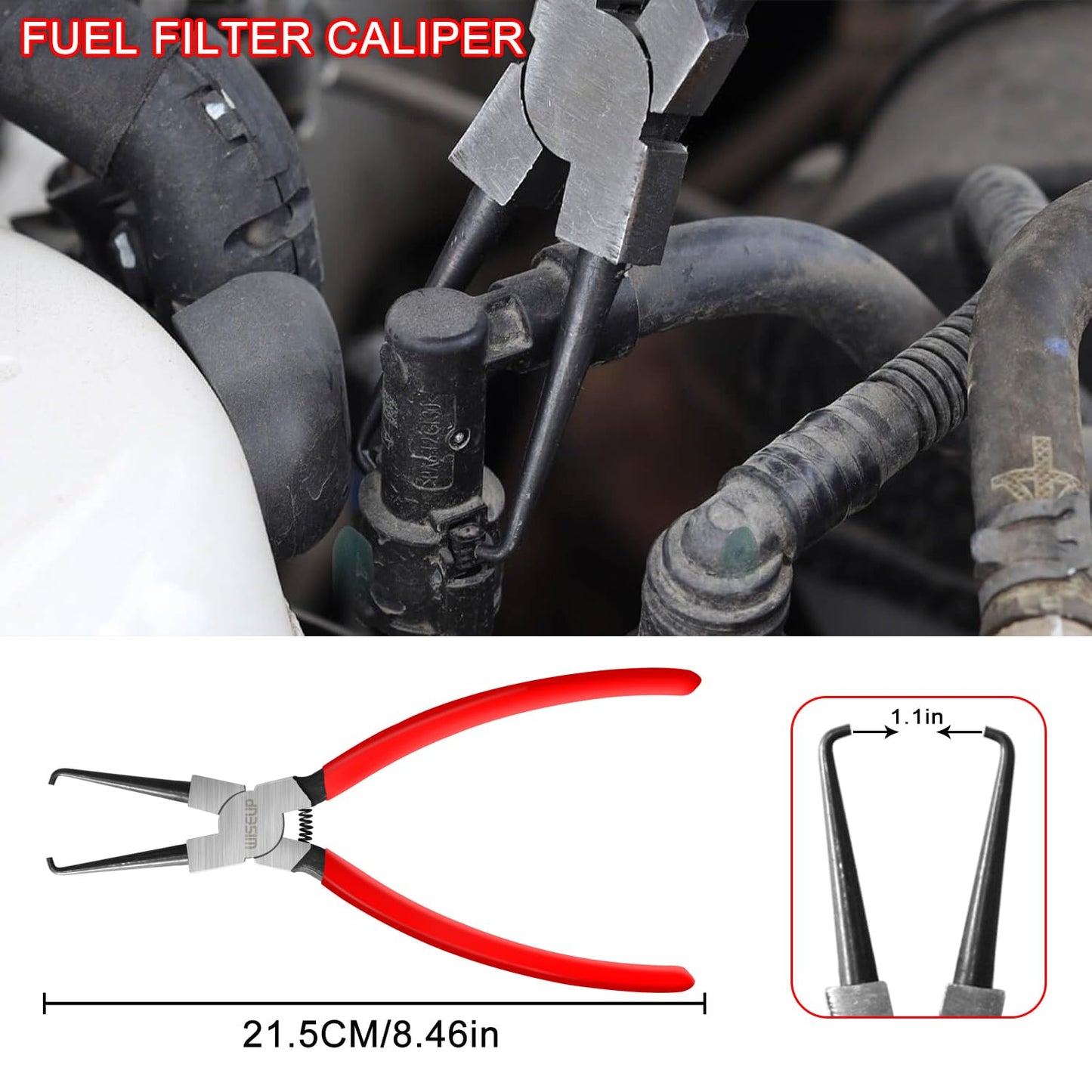 WISEUP Fuel Line Pliers Set, electrical disconnect pliers, hose removal pliers, Hose Clamp Pliers, push pin pliers, 9 Inch Fuel Filter Caliper Set for Auto Maintenance (8 pcs)