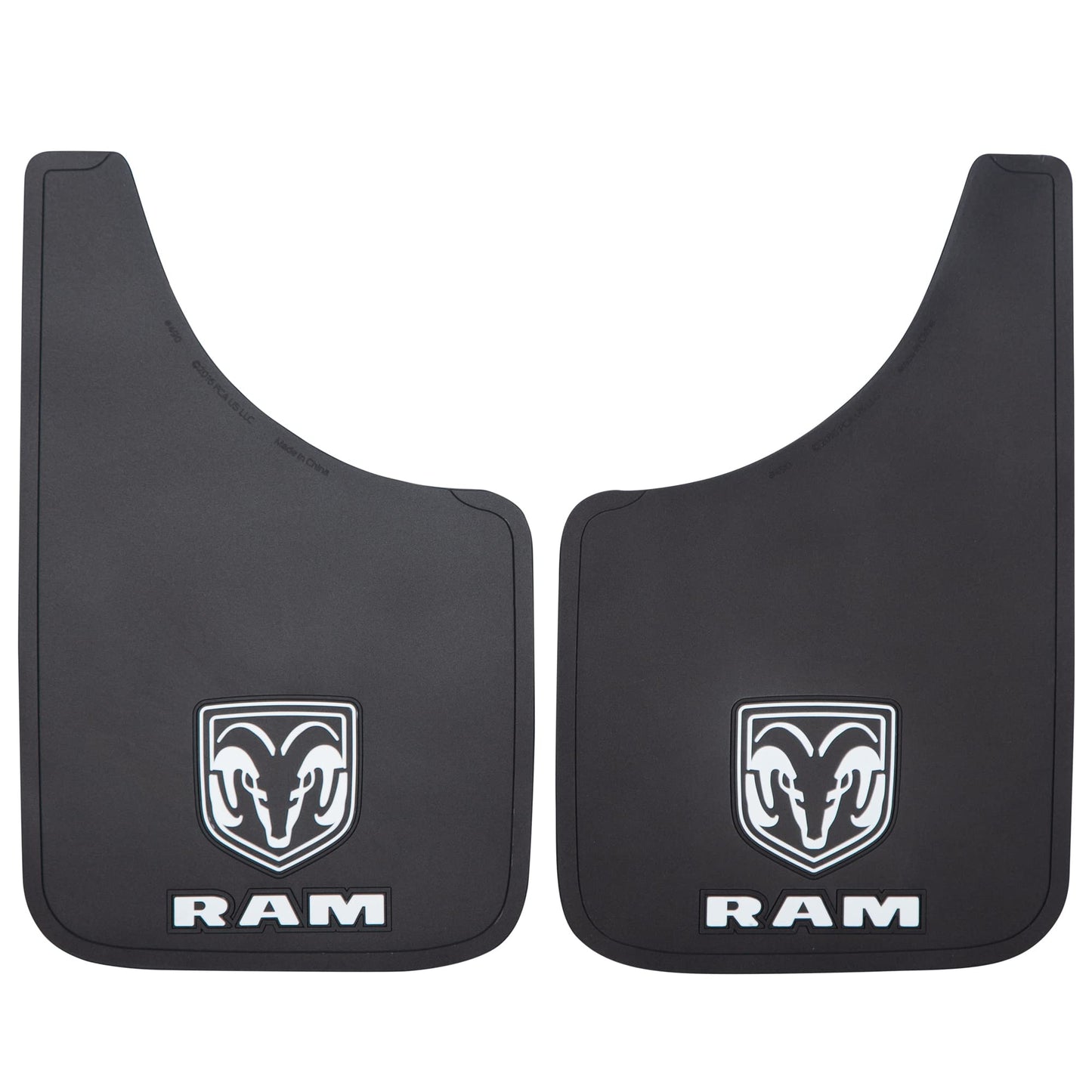 Plasticolor 000582R01 Dodge Ram White Logo Easy Fit 15" Mud Guard - Set of 2