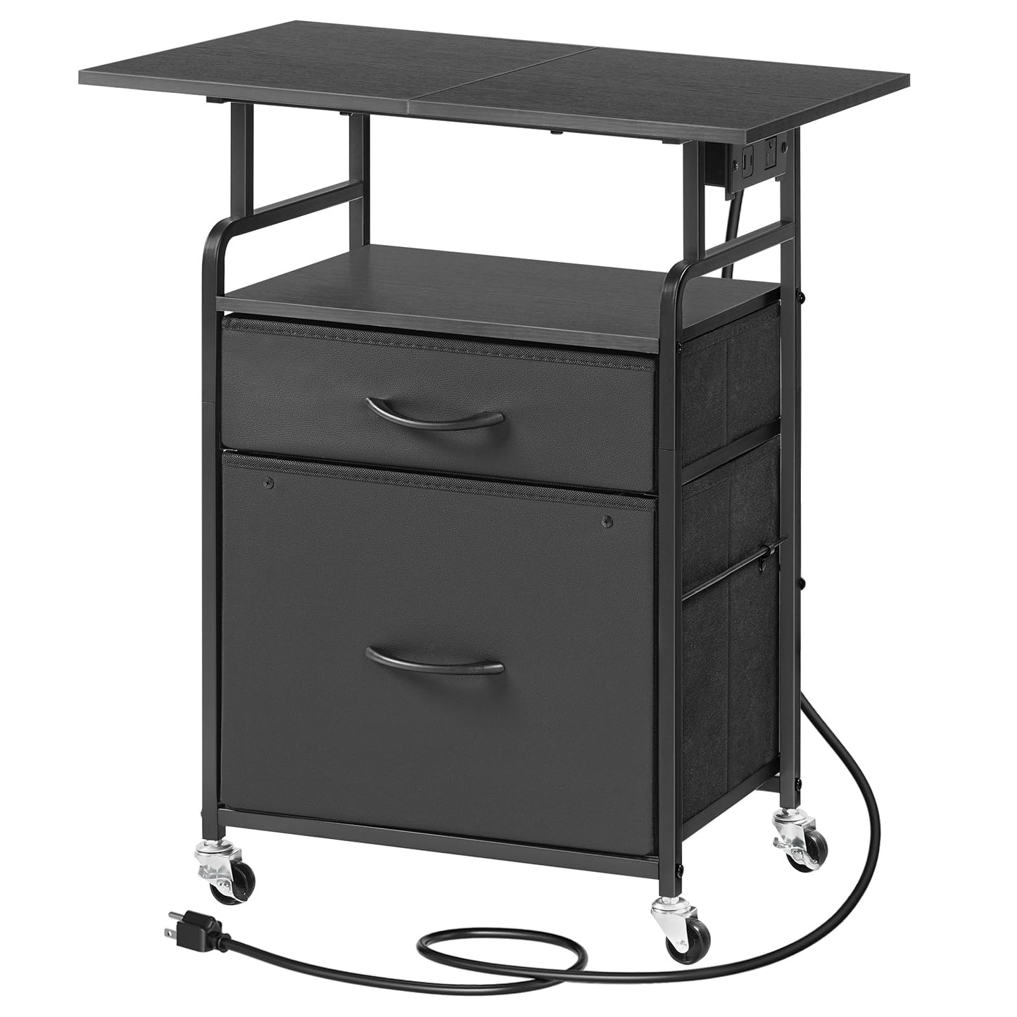 HOOBRO Printer Stand, Printer Table on Wheels, Storage Cart with 2 Drawers, Movable Printer Holder, for Office, Living Room, Black BB15UPS01