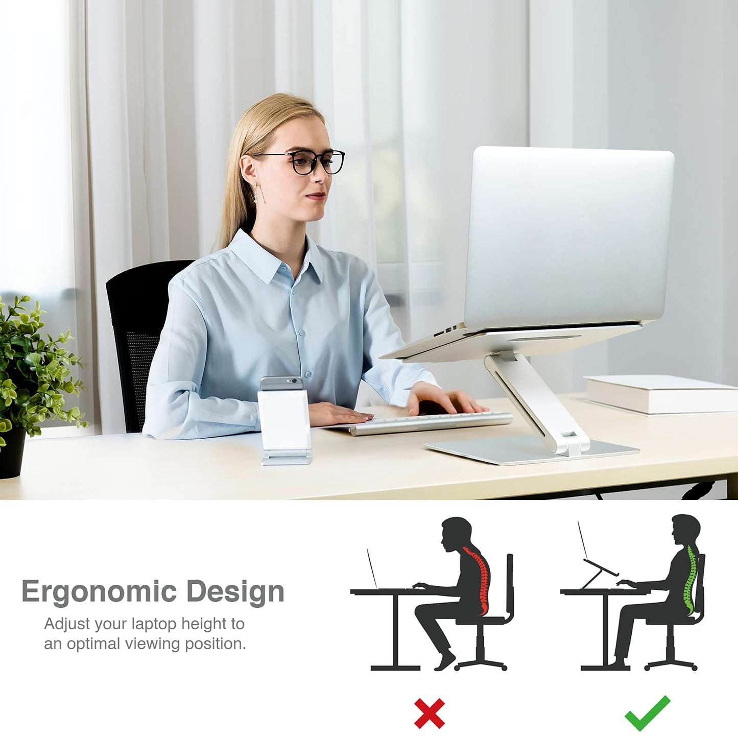 SHOPPINGALL Adjustable and Foldable Laptop Stand, Ergonomic and Portable Aluminum Laptop and Tablets Riser for Desk, Fits All Laptops and Notebooks and Tables up to 17 Inch - SA-LS1