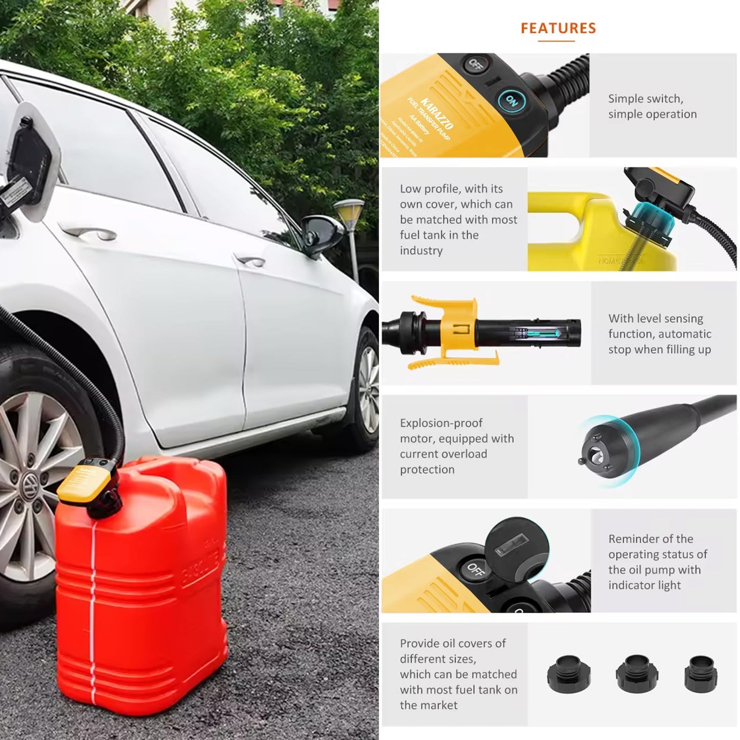 Gas Can Pump Battery Operated Fuel Transfer Pump with Auto Stop Sensor Automatic Fuel Transfer Pump Gas Pump Ideal For Gasoline(Batteries Not Included)