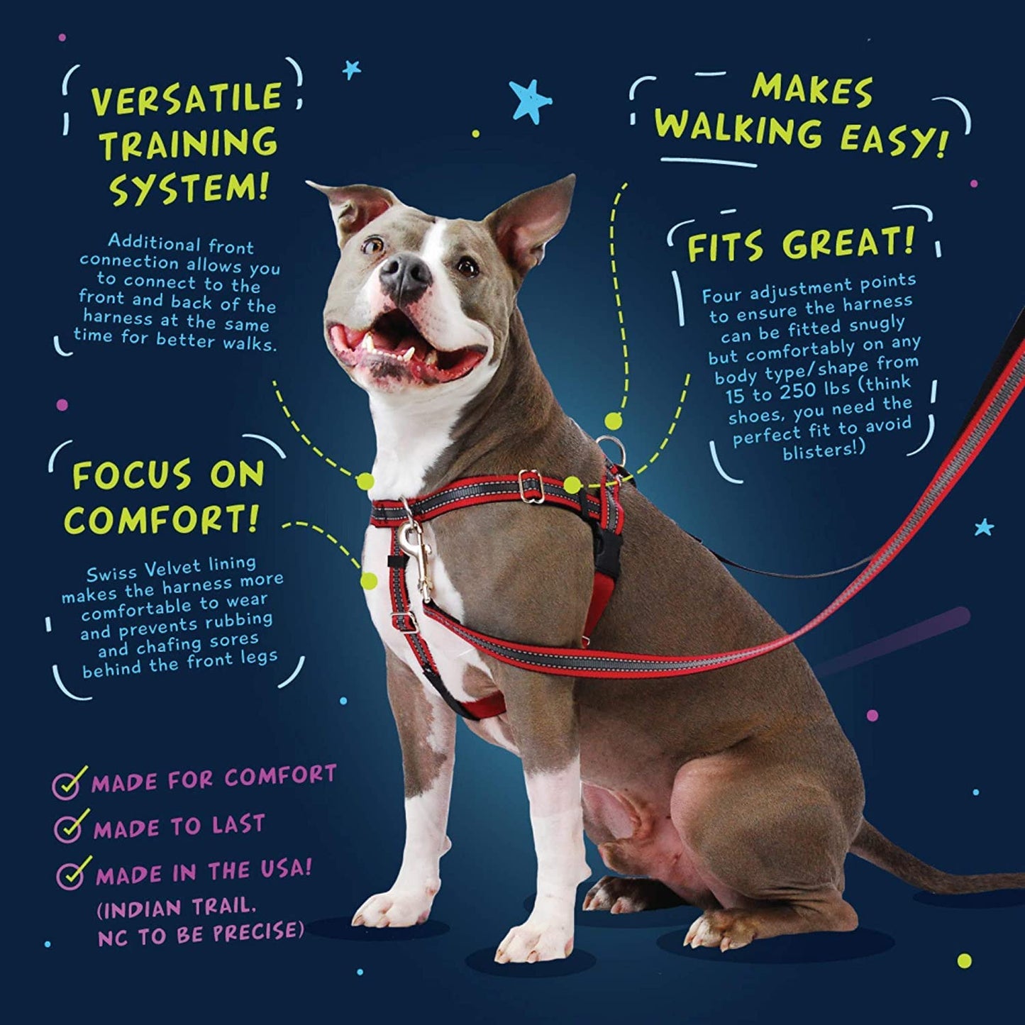 2 Hounds Design Freedom No Pull Dog Harness | Adjustable Gentle Comfortable Control for Easy Dog Walking | for Small Medium and Large Dogs | Made in USA | Leash Not Included | 1" MD Raspberry