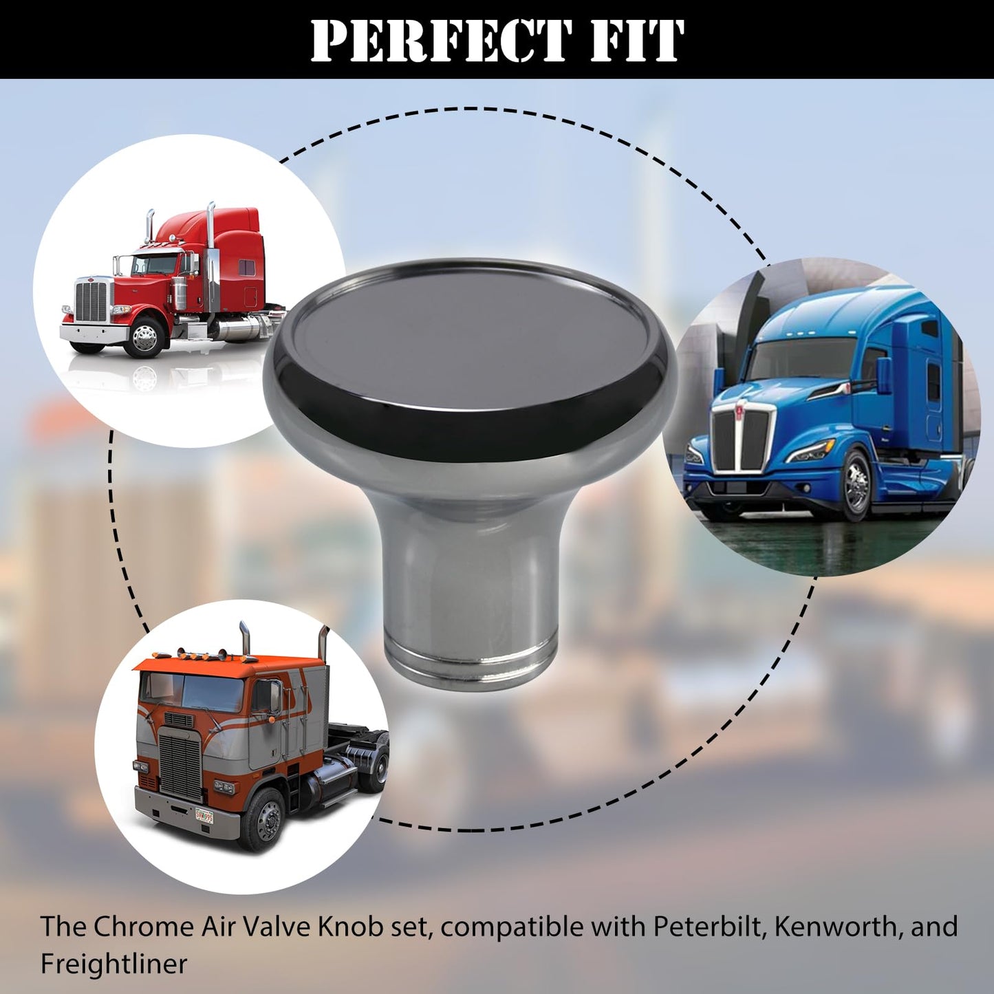 RULLINE Chrome Air Valve Knob Fit Tractor/Trailer Compatible with Peterbilt, Kenworth, Freightliner – Screw-On with Glossy Tractor/Trailer Plaques-2PCS
