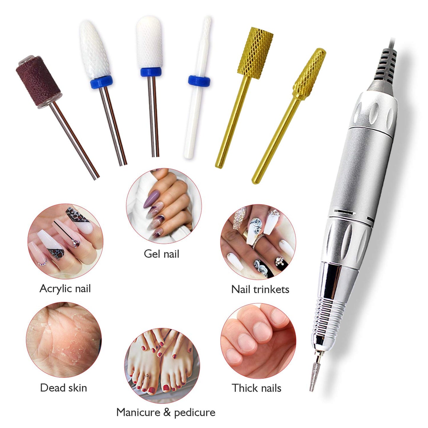 AZ GOGO Efile Nail Drill Machine, 30000 RPM Professional Portable Nail Drill for Acrylic Nails - E-File Manicure/Pedicure Kit with EVA Bag (White)