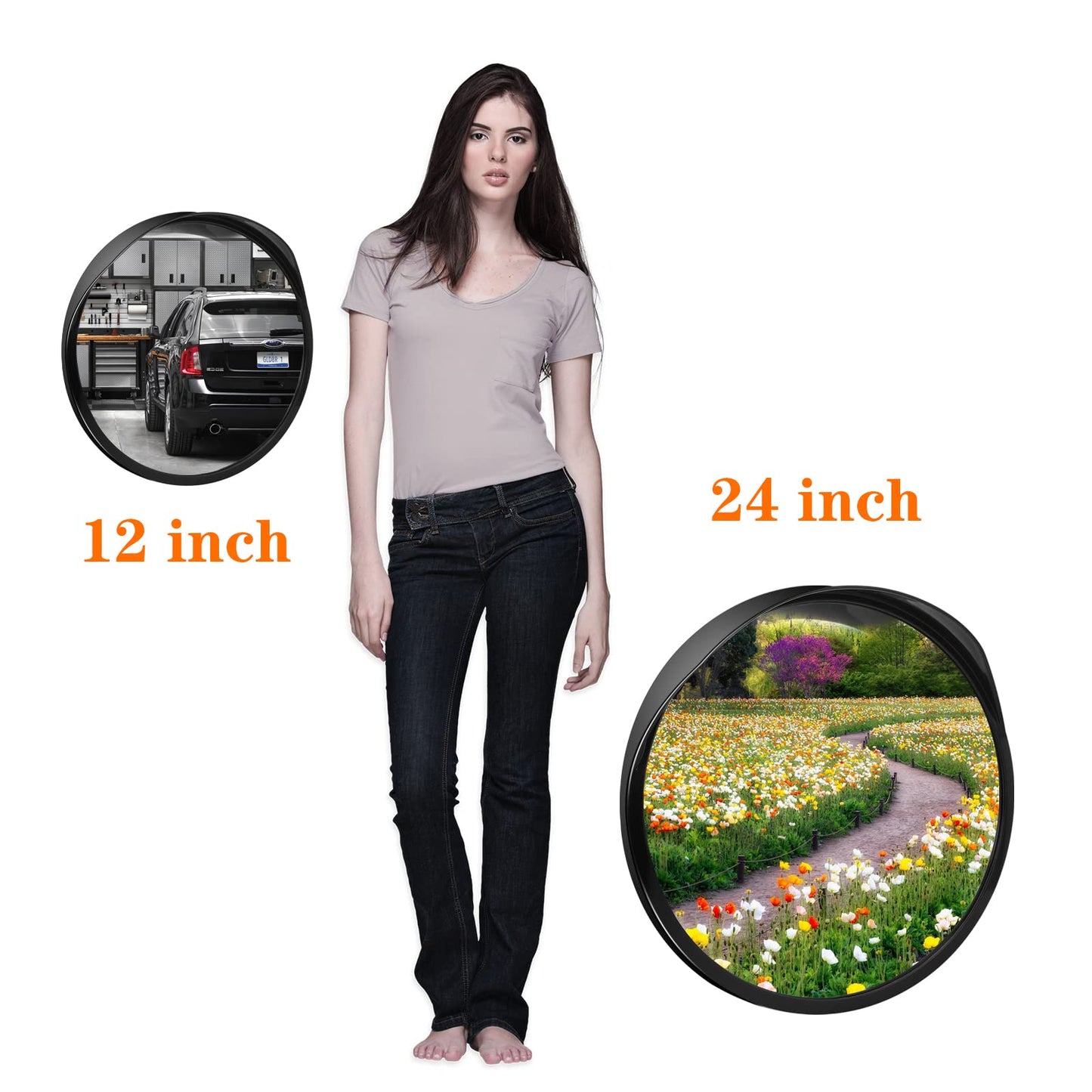 24" Convex Security Mirror, Adjustable Angle and Wide View for Garage and Traffic Driveway Park Assistant, Curved Security Mirror with Adjustable Fixing Bracket Indoor and Outdoor