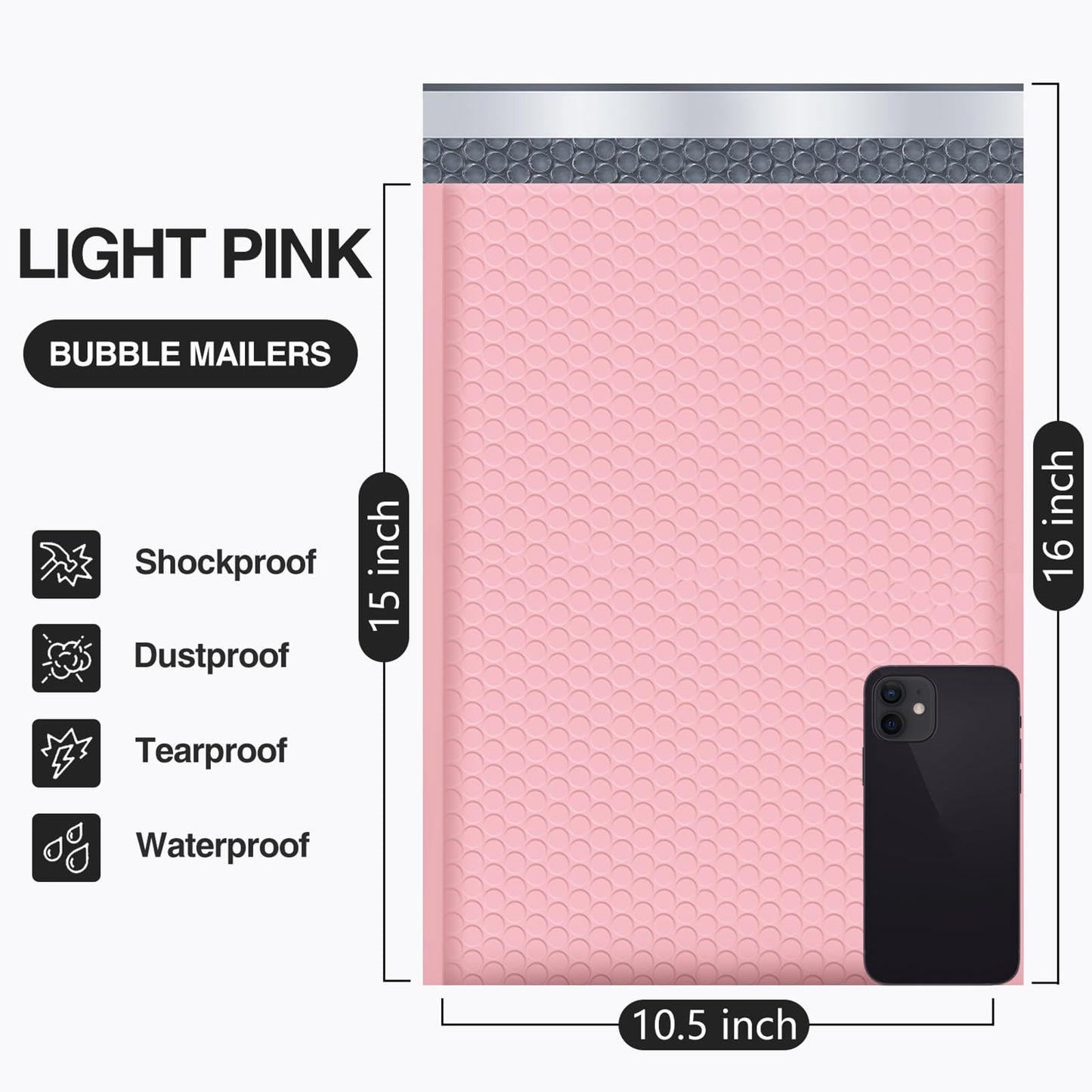 UCGOU Bubble Mailers 10.5x16 Inch Light Pink 25 Pack Usable Size 10.5x15 Poly Padded Envelopes Large Packages Opaque Packaging Postal Self Seal Adhesive Waterproof Boutique Shipping Bags for Clothes