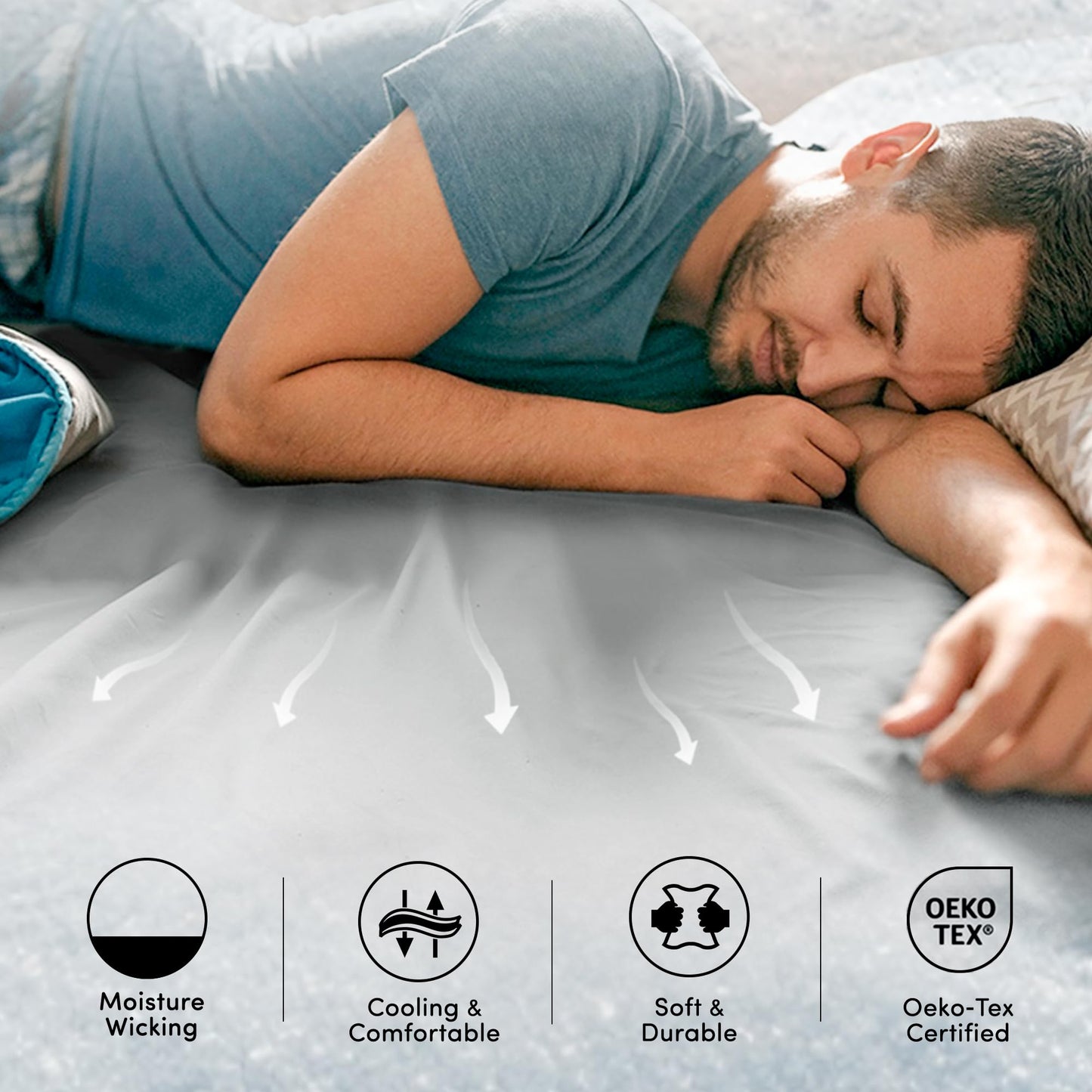 Comfort Spaces Coolmax Moisture Wicking Fitted Sheet ONLY Super Soft, Fade Resistant, All Elastic Deep Pocket Fits Up to 16" Mattress - Warm Weather Cooling Sheets for Night Sweats, King, Grey