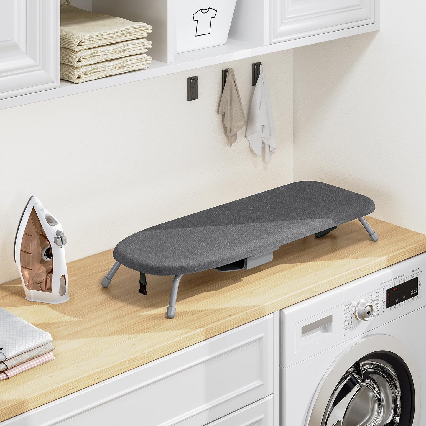 APEXCHASER Foldable Ironing Board with Iron Holder, Tabletop Small Iron Board with Heat Resistant Ironing Cover, Portable Tabletop Ironing Board with Non-Slip Feet for Home Travel Use, Black