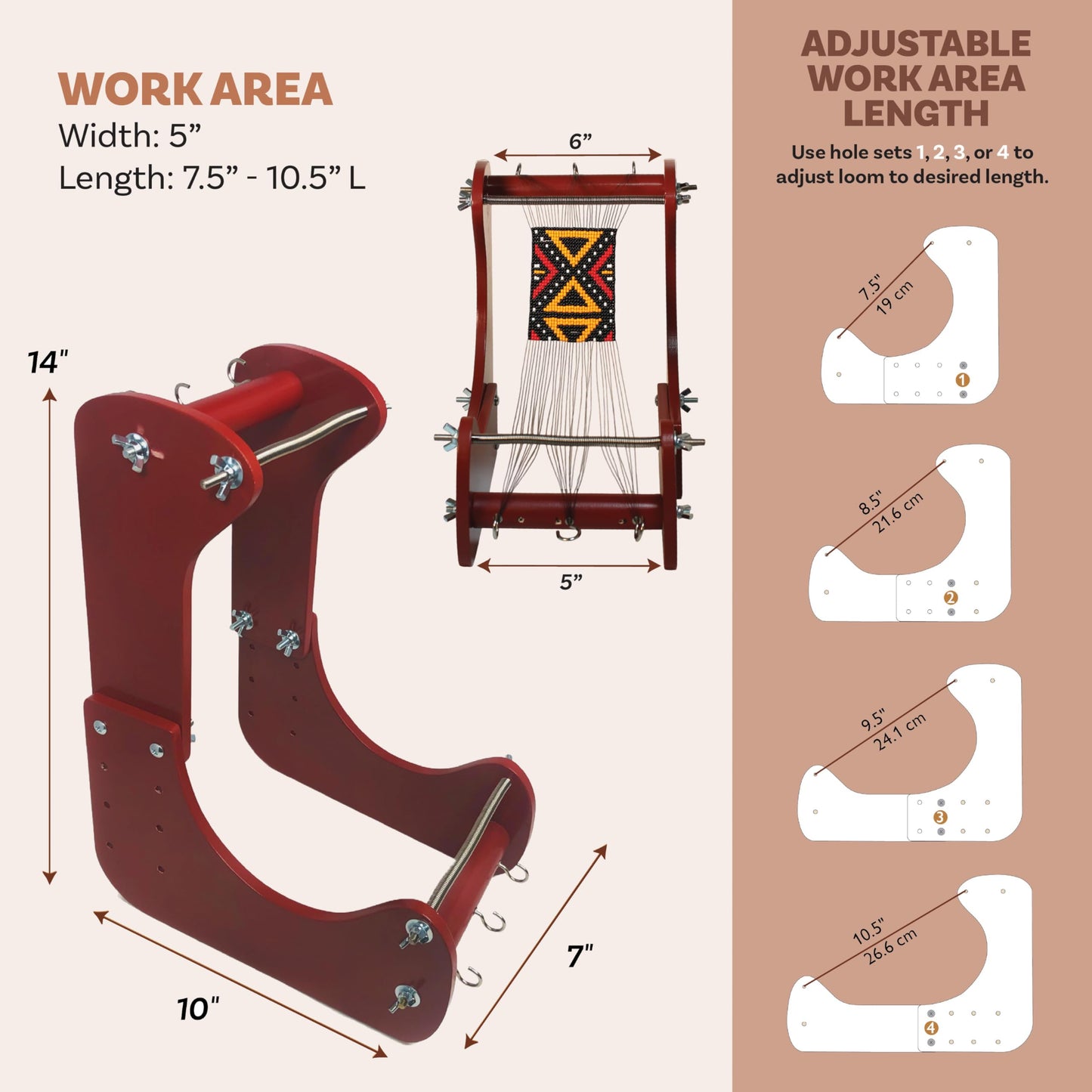 The Beadsmith ComfortLoom - Adjustable Standing Beads Loom with 4 Length Settings, Ergonomic Angled Design, Work Area 7.5” to 10.5”, Jewelry Making Kit, Patent Pending