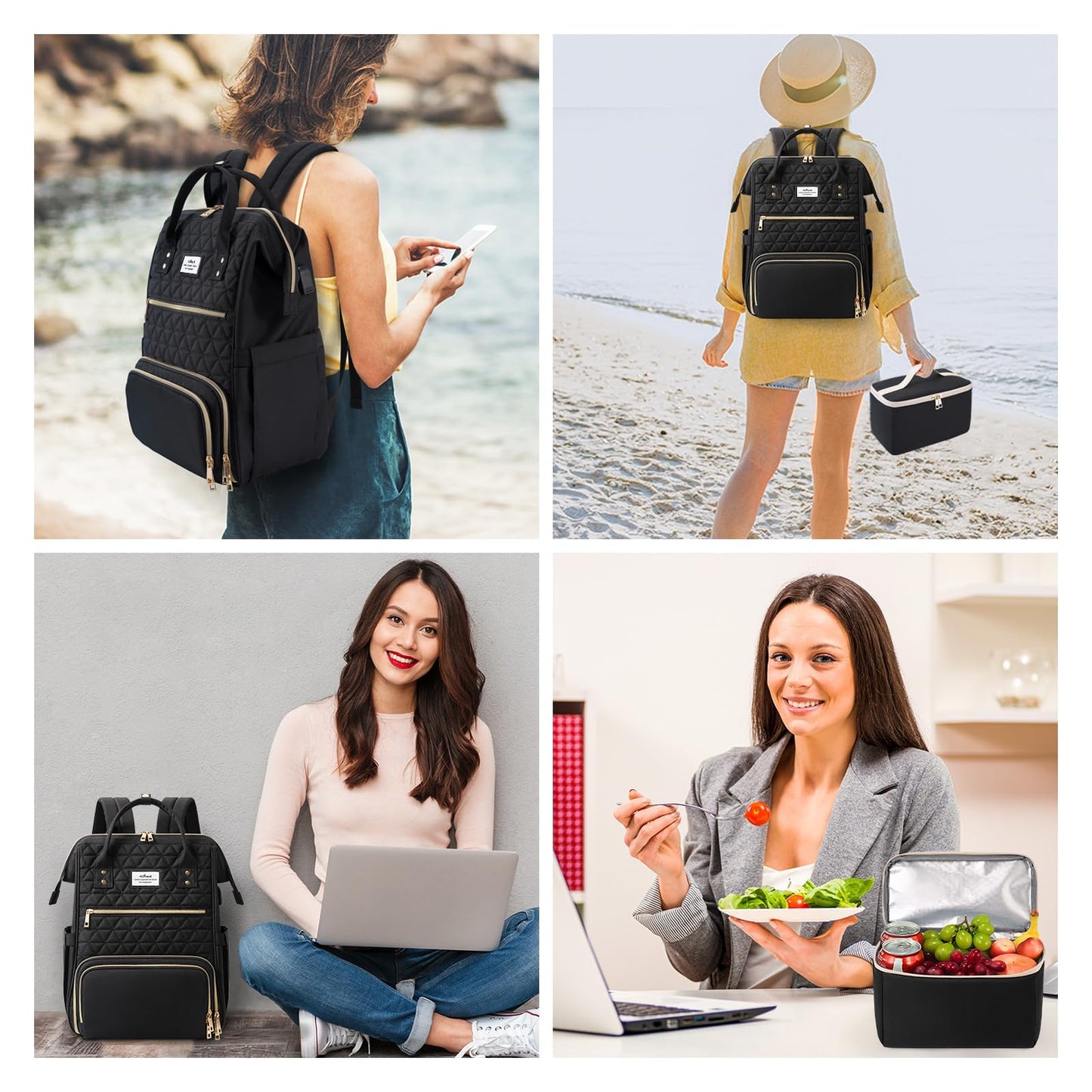 ETRONIK Lunch Backpack for Women, 17.3 in Laptop Bag with USB Charging Port, Teacher Nurse Work Backpacks Insulated Cooler Bag Gifts Women Men Travel, Black