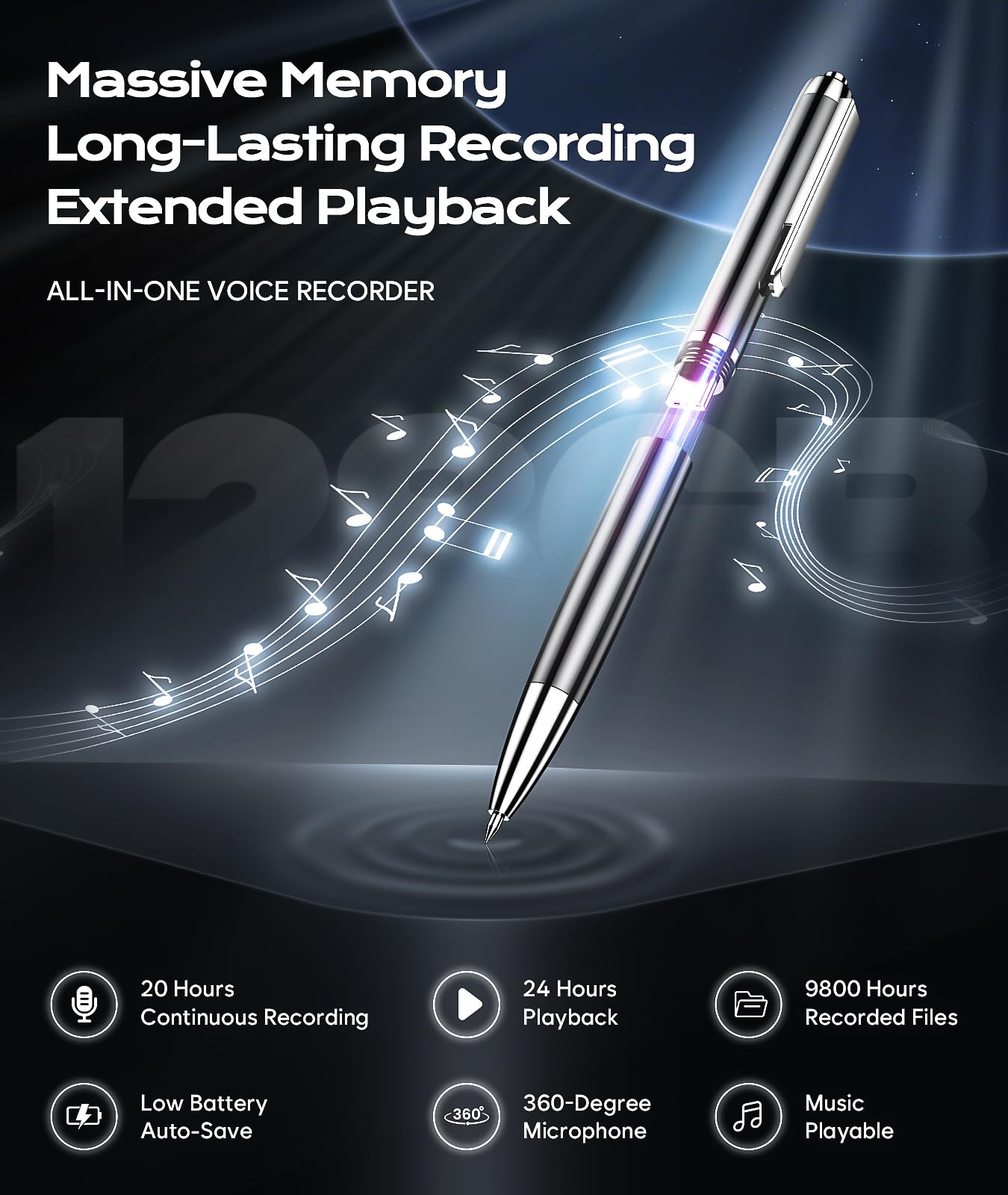 128GB Digital Voice Recorder with Playback, USB-C Voice Activated Recorder with OTG Functionality, Audio Recording Device with AI Noise Reduction, Great Gift for Students, Business, Teachers