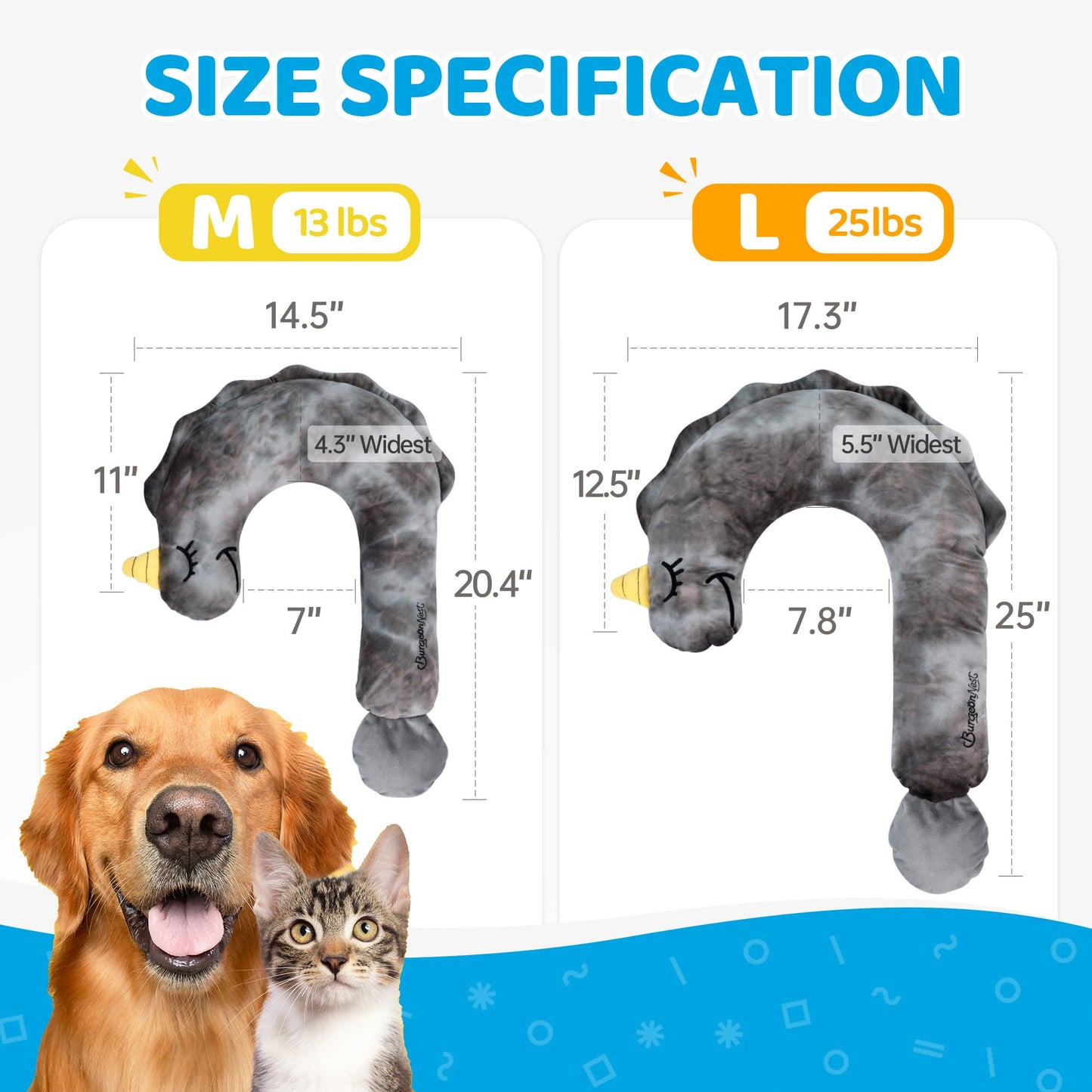 BurgeonNest Small Dog Calming Pillow for Dogs and Cats, Fluffy Soft Colorful Sleep Bolster Cozy Bed Pillow, Puppy Kitten Great Present, Washable, L